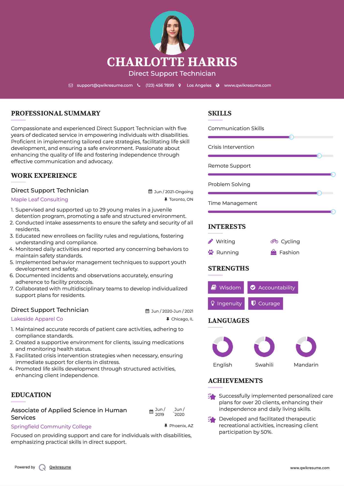 Direct Support Technician Resume Format