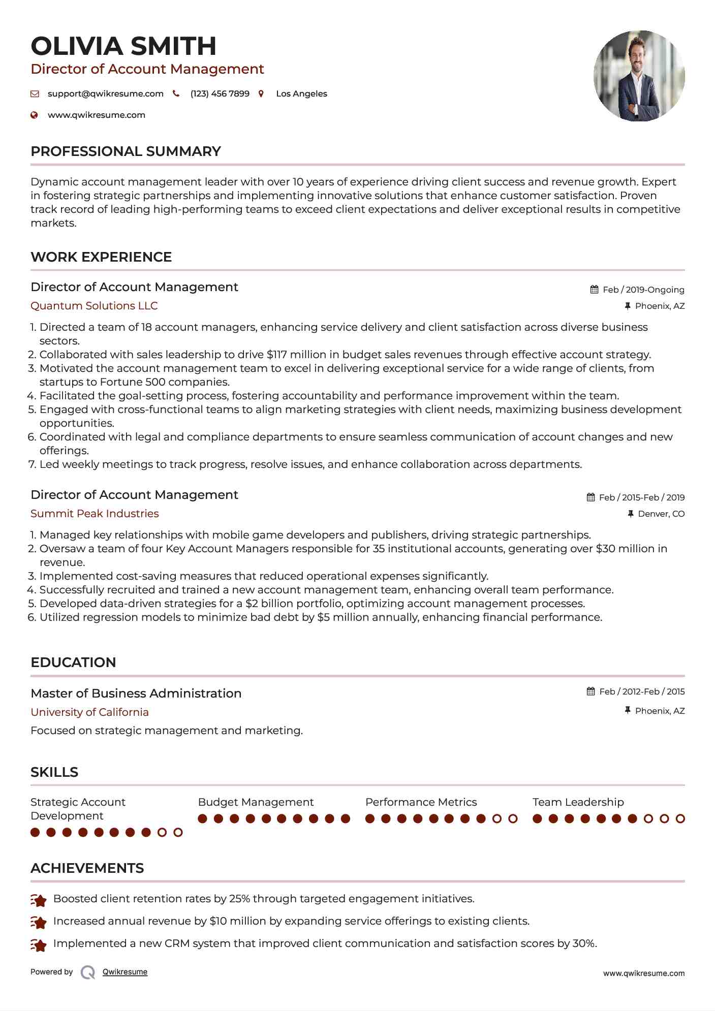 Director of Account Management Resume Template