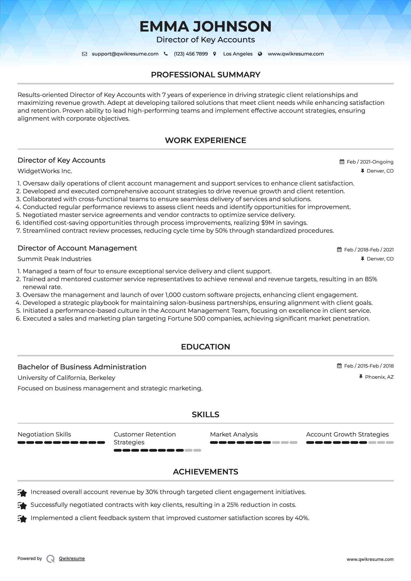 Director of Key Accounts
 Resume Format