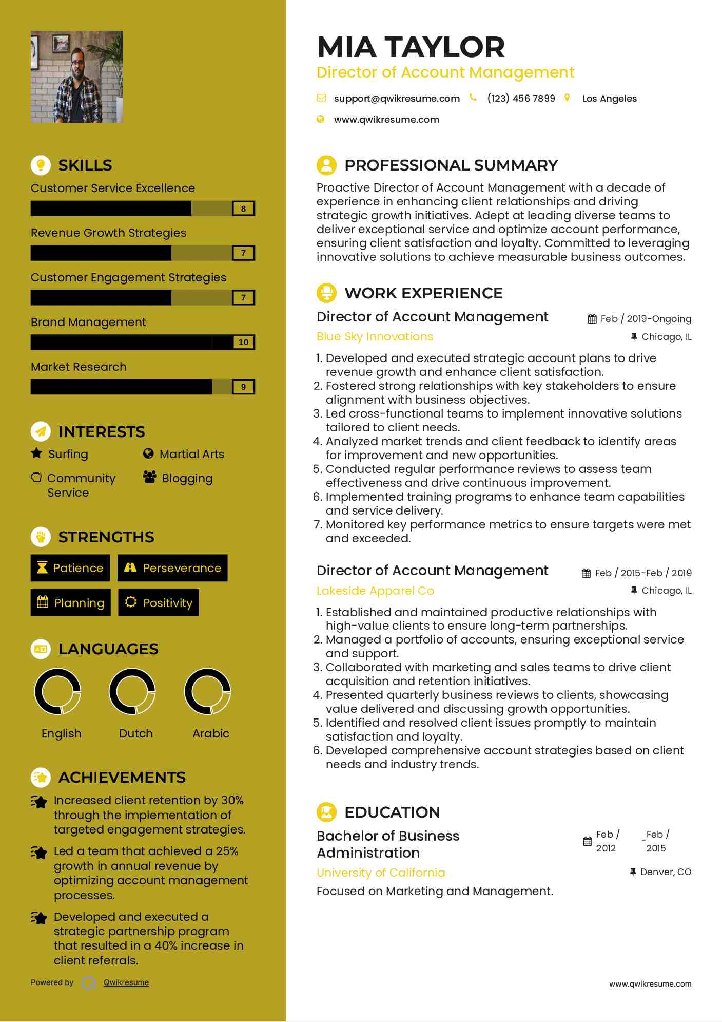 Director of Account Management Resume Example