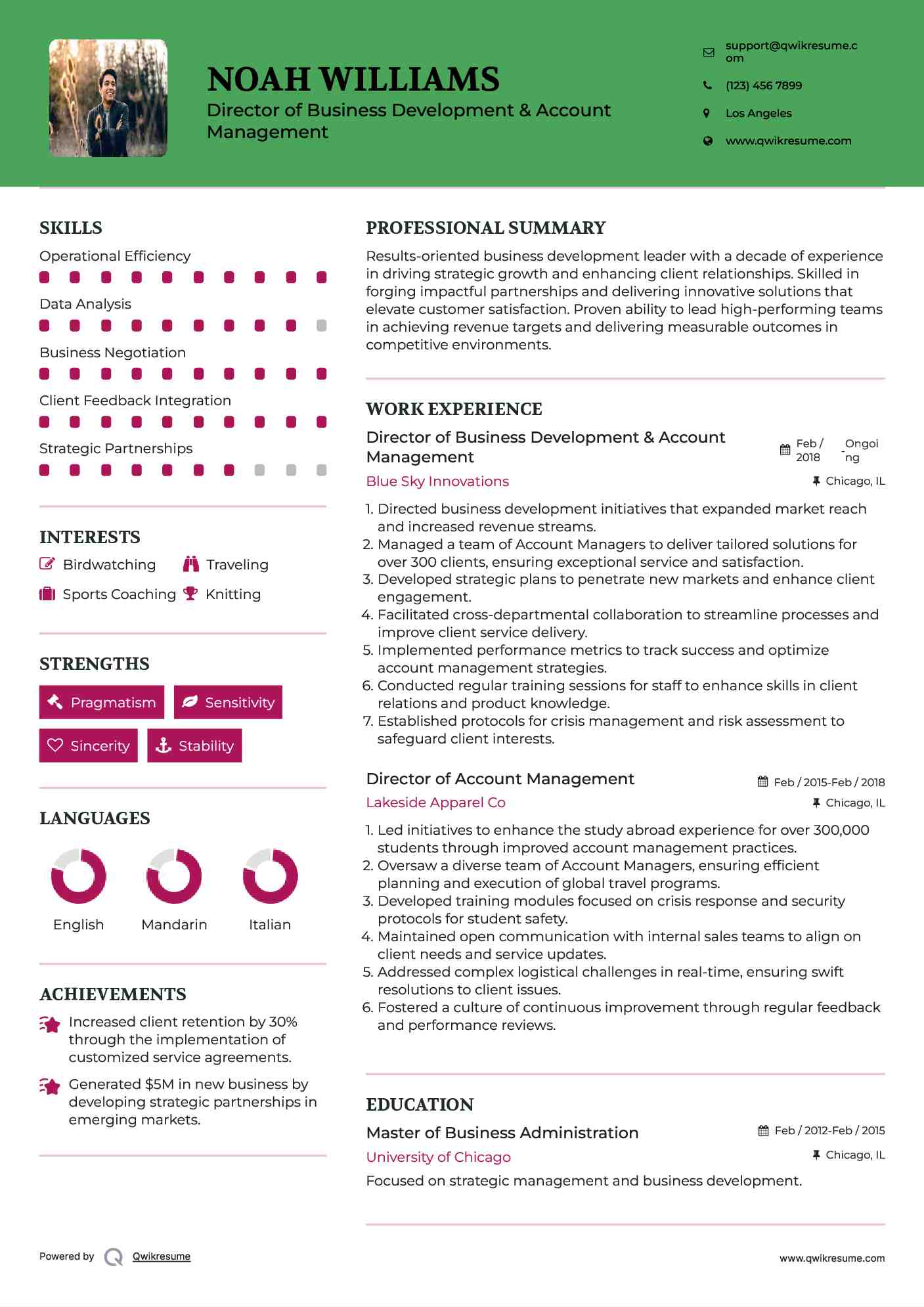 Director of Business Development & Account Management
 Resume Template