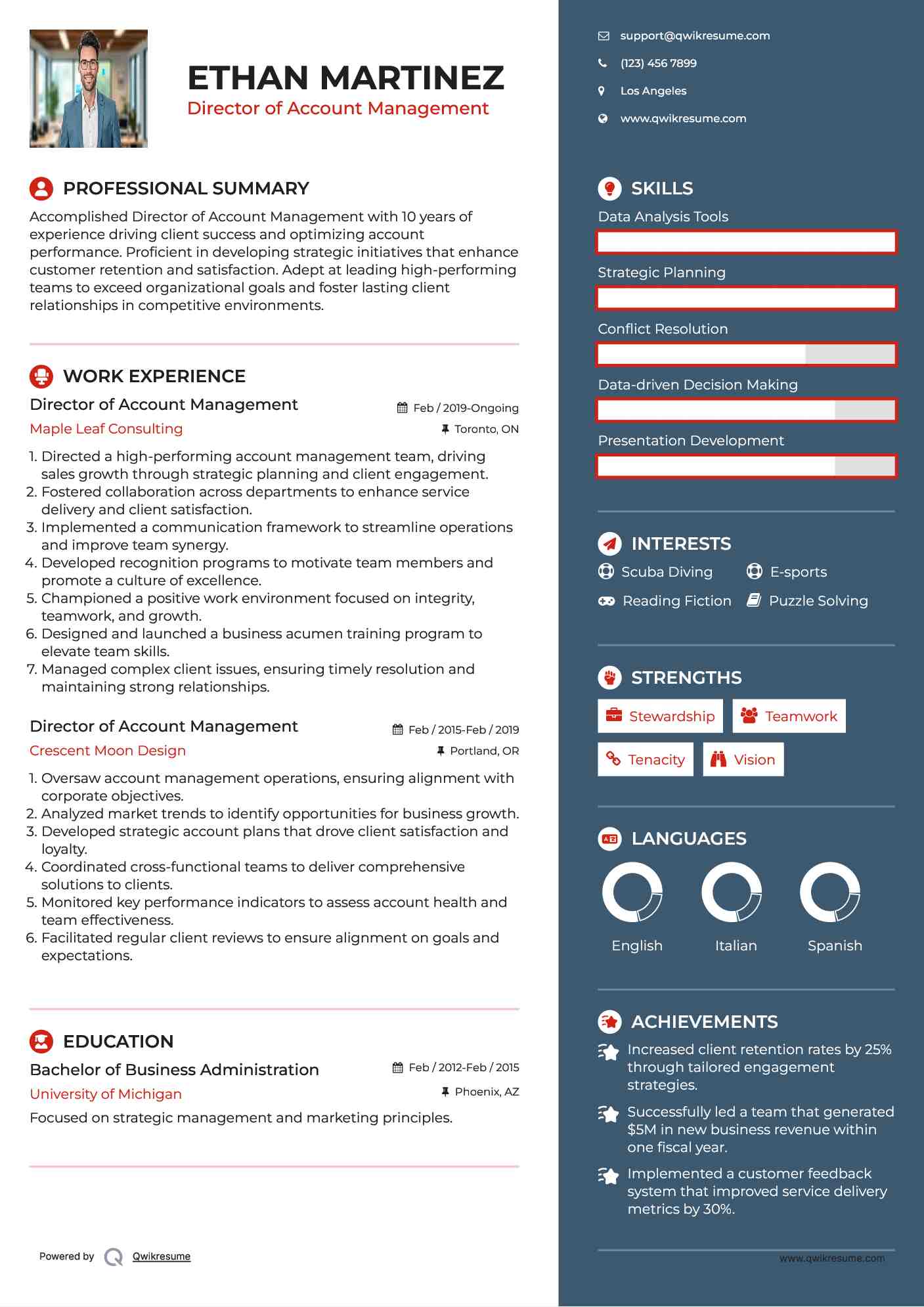 Director of Account Management Resume Template