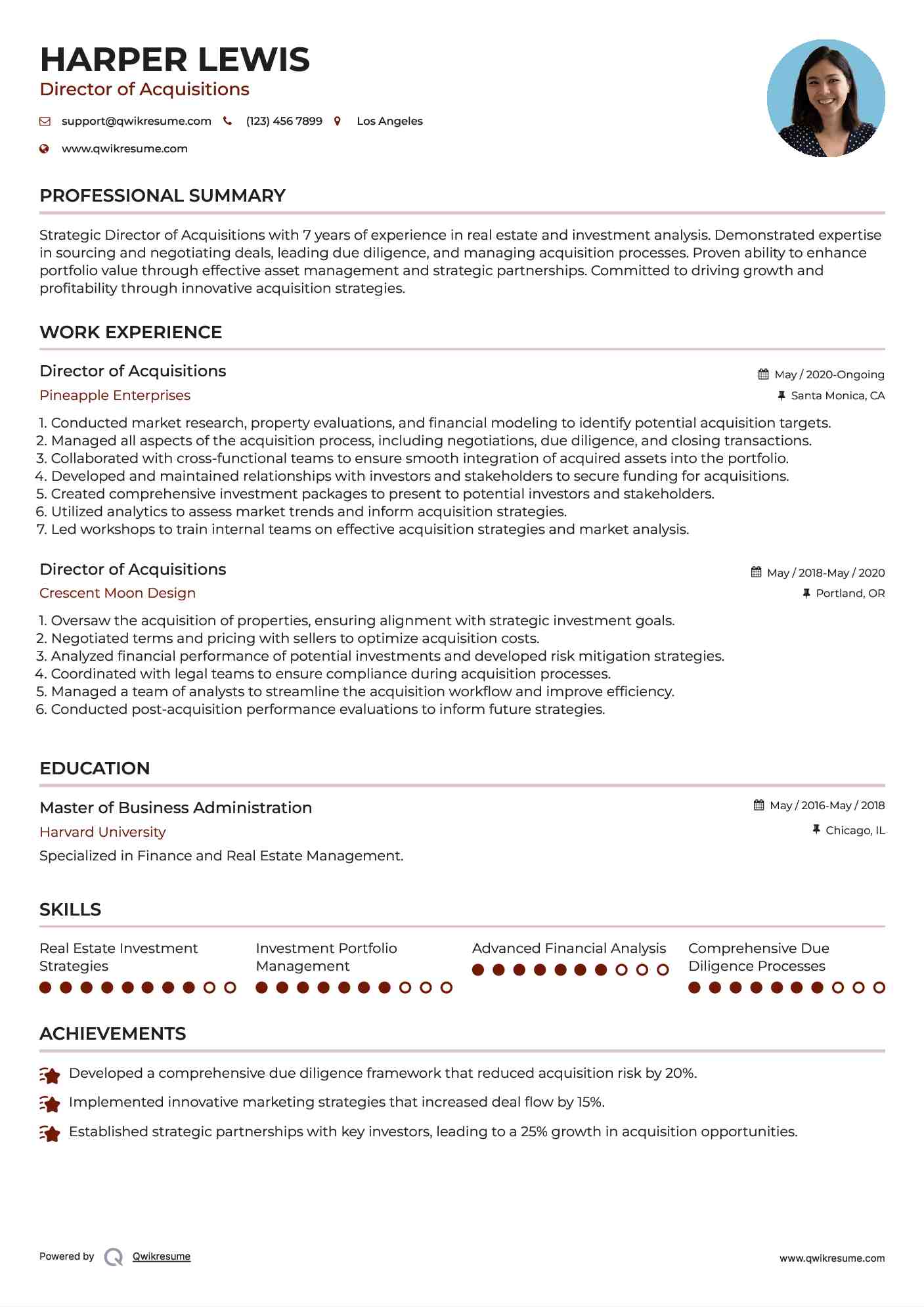 Director of Acquisitions Resume Template