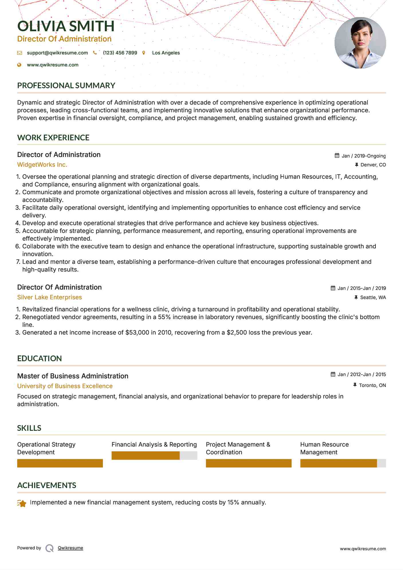 Director of Administration Resume Format