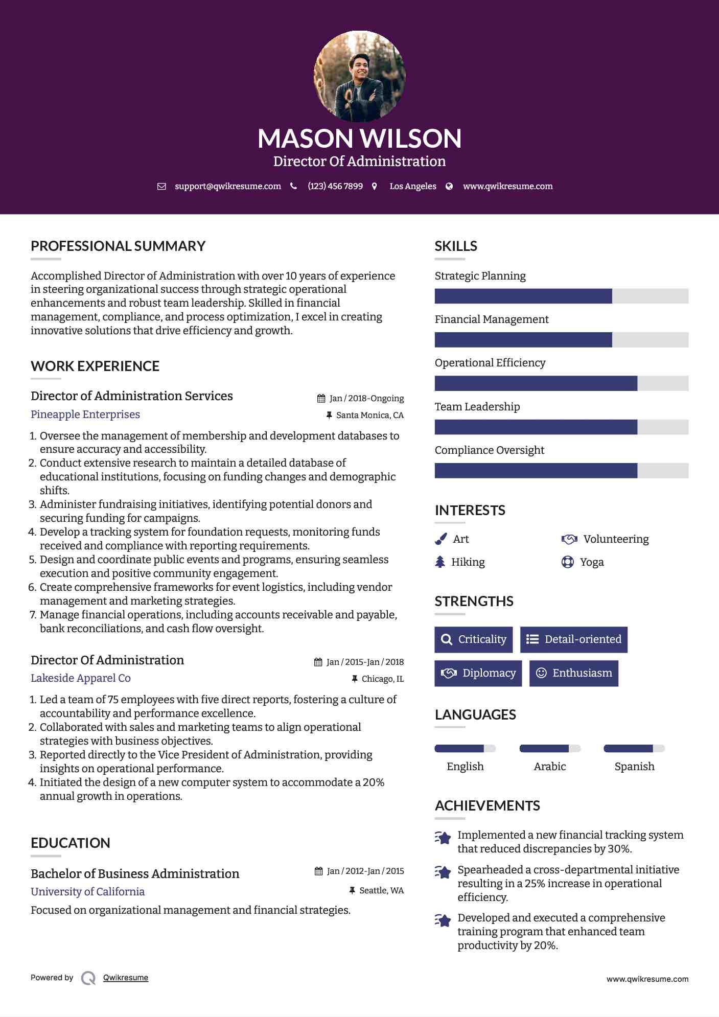 Director of Administration Services Resume Format