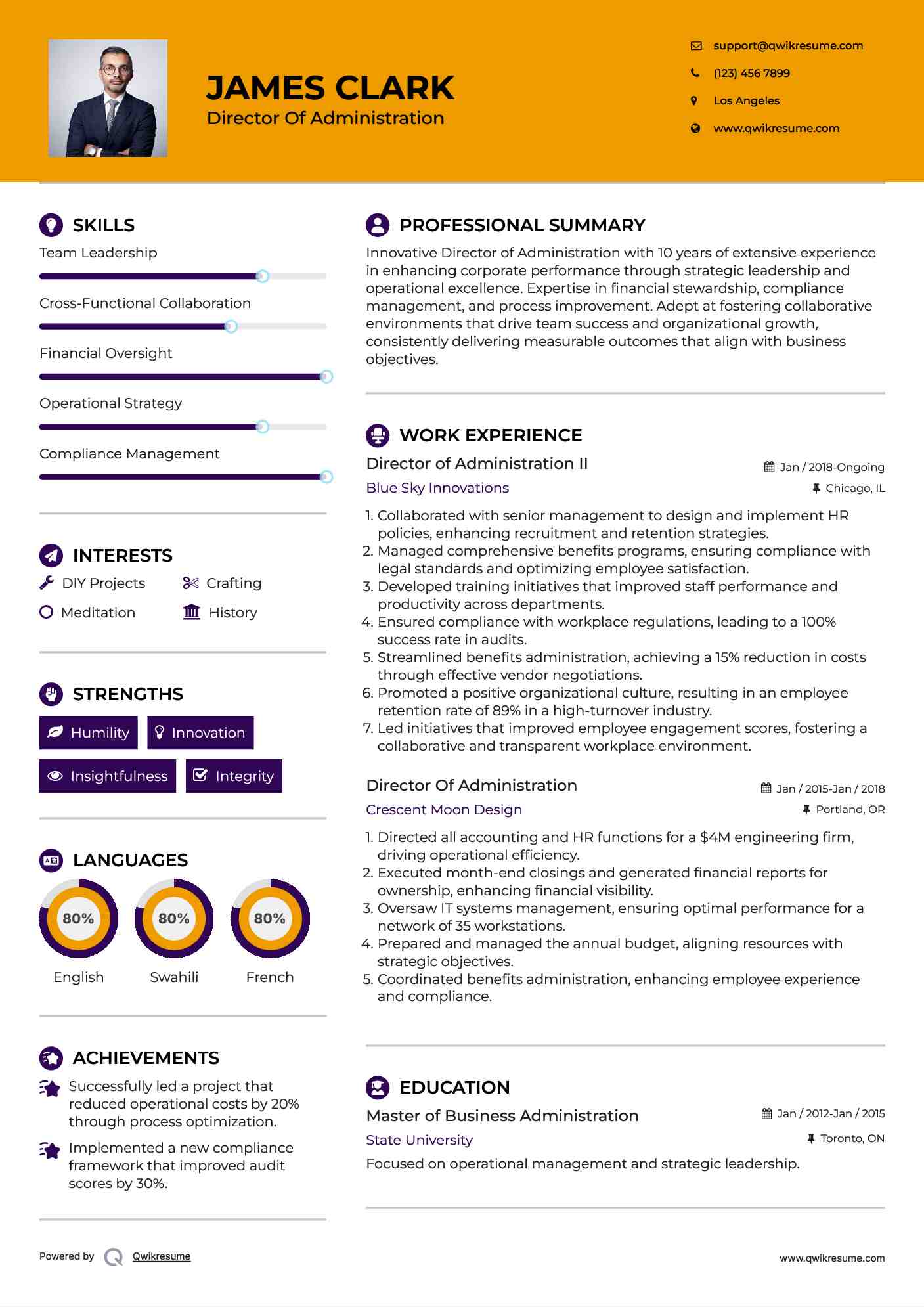 Director of Administration II Resume Model