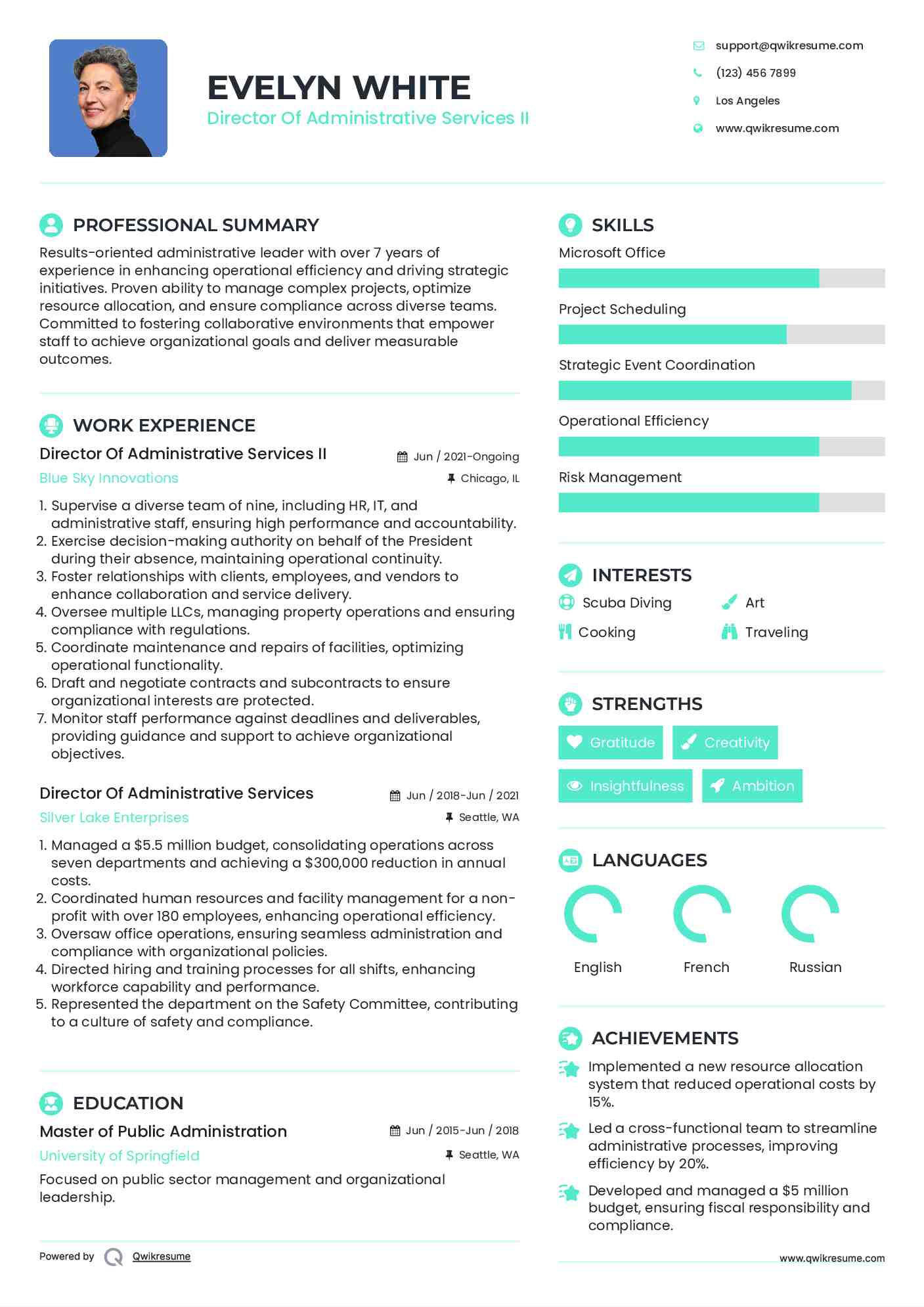 Director Of Administrative Services II Resume Template