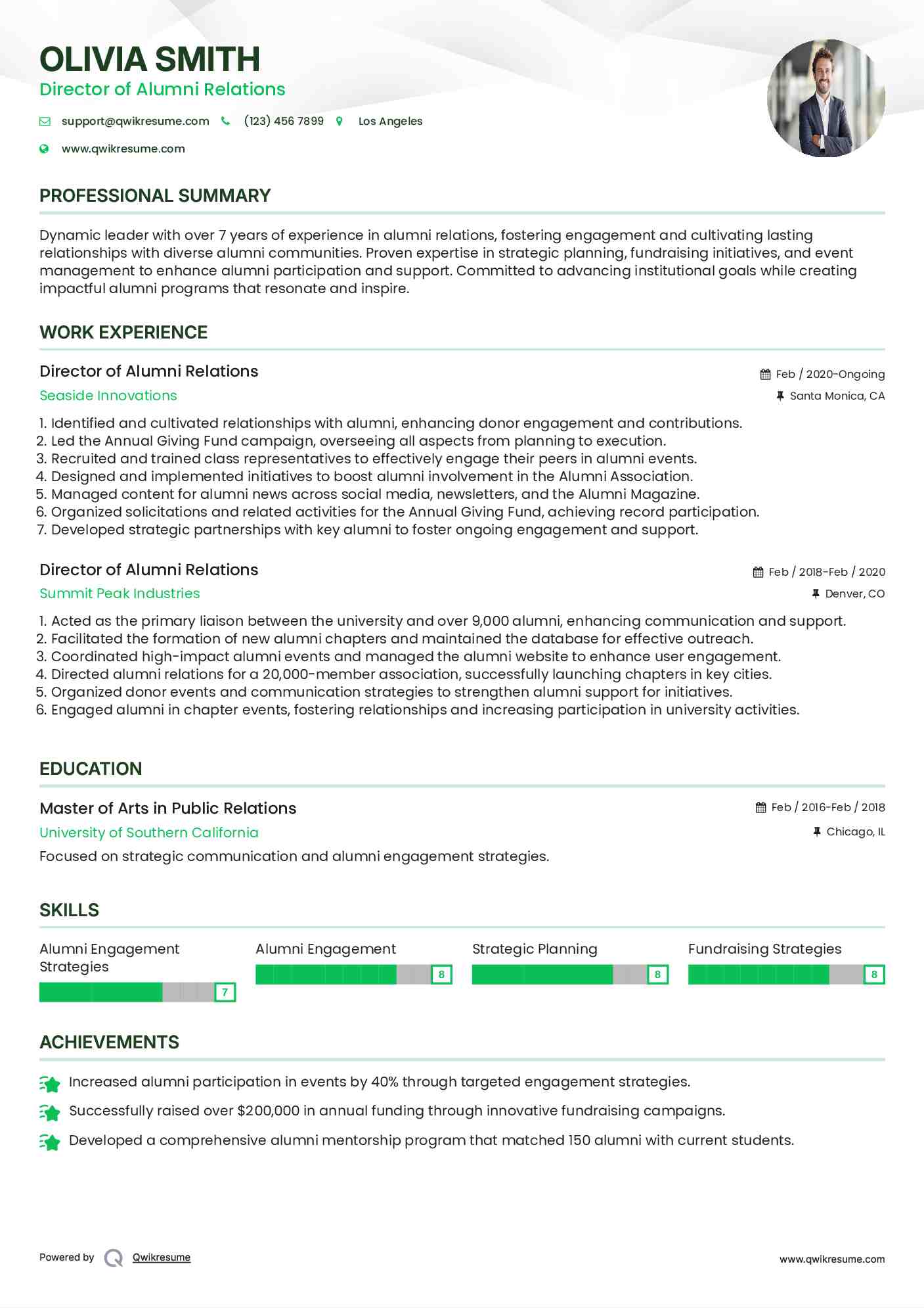 Director of Alumni Relations Resume Template