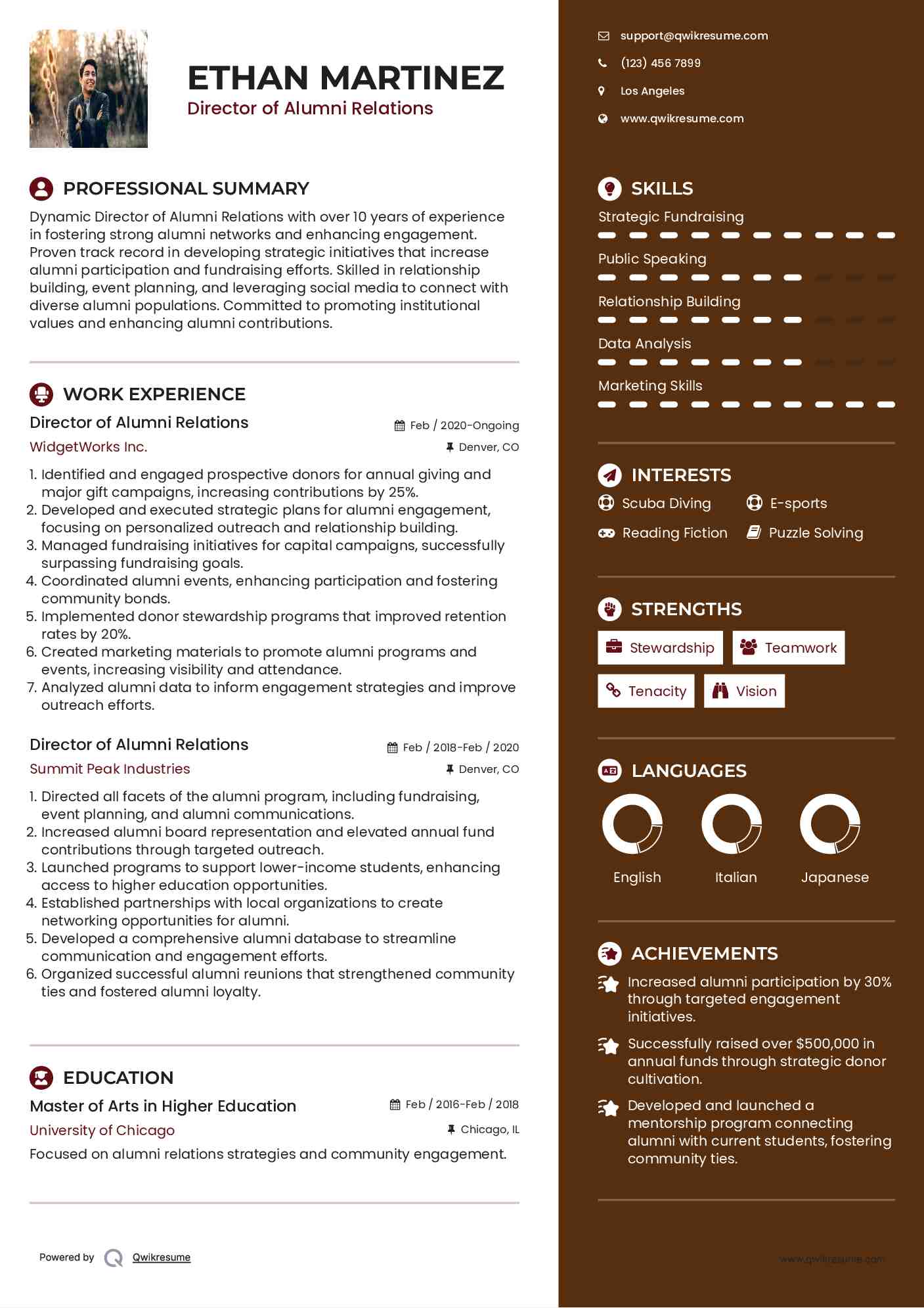 Director of Alumni Relations Resume Format