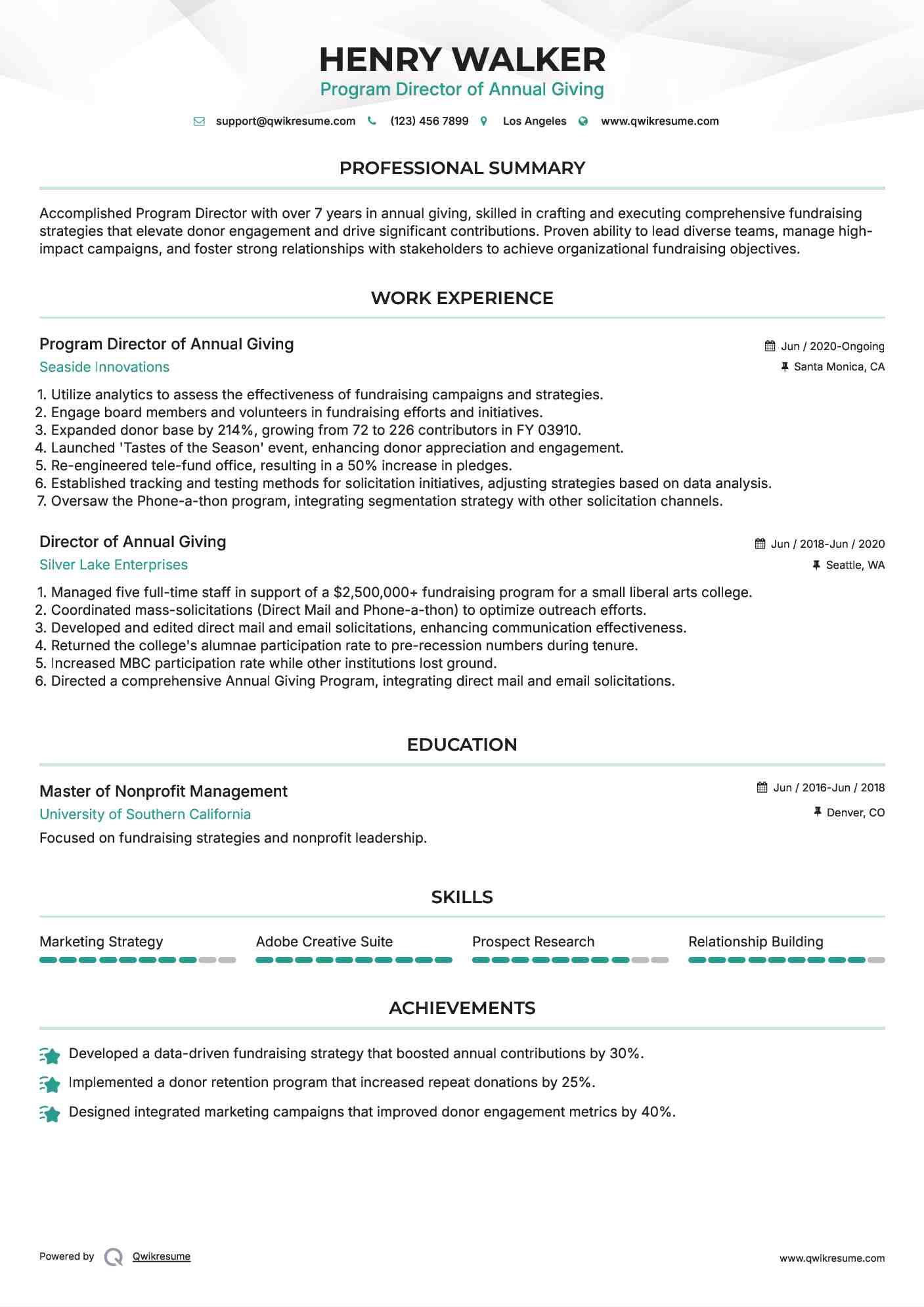 Program Director of Annual Giving Resume Example