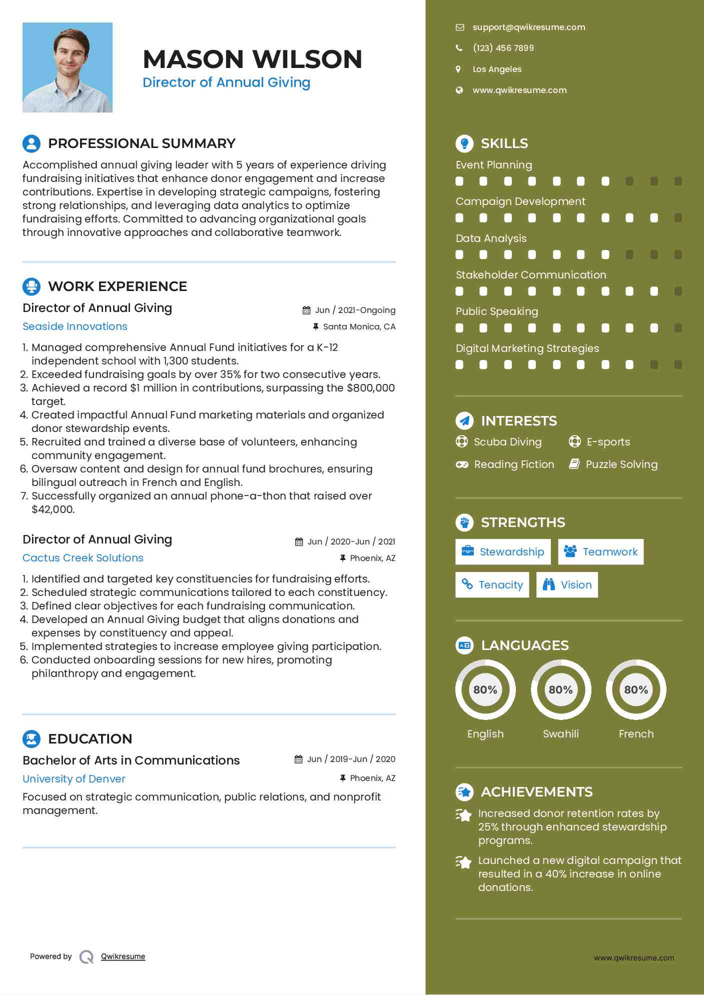 Director of Annual Giving Resume Model