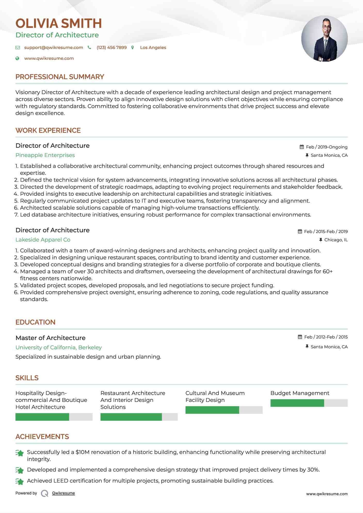 Director of Architecture Resume Model