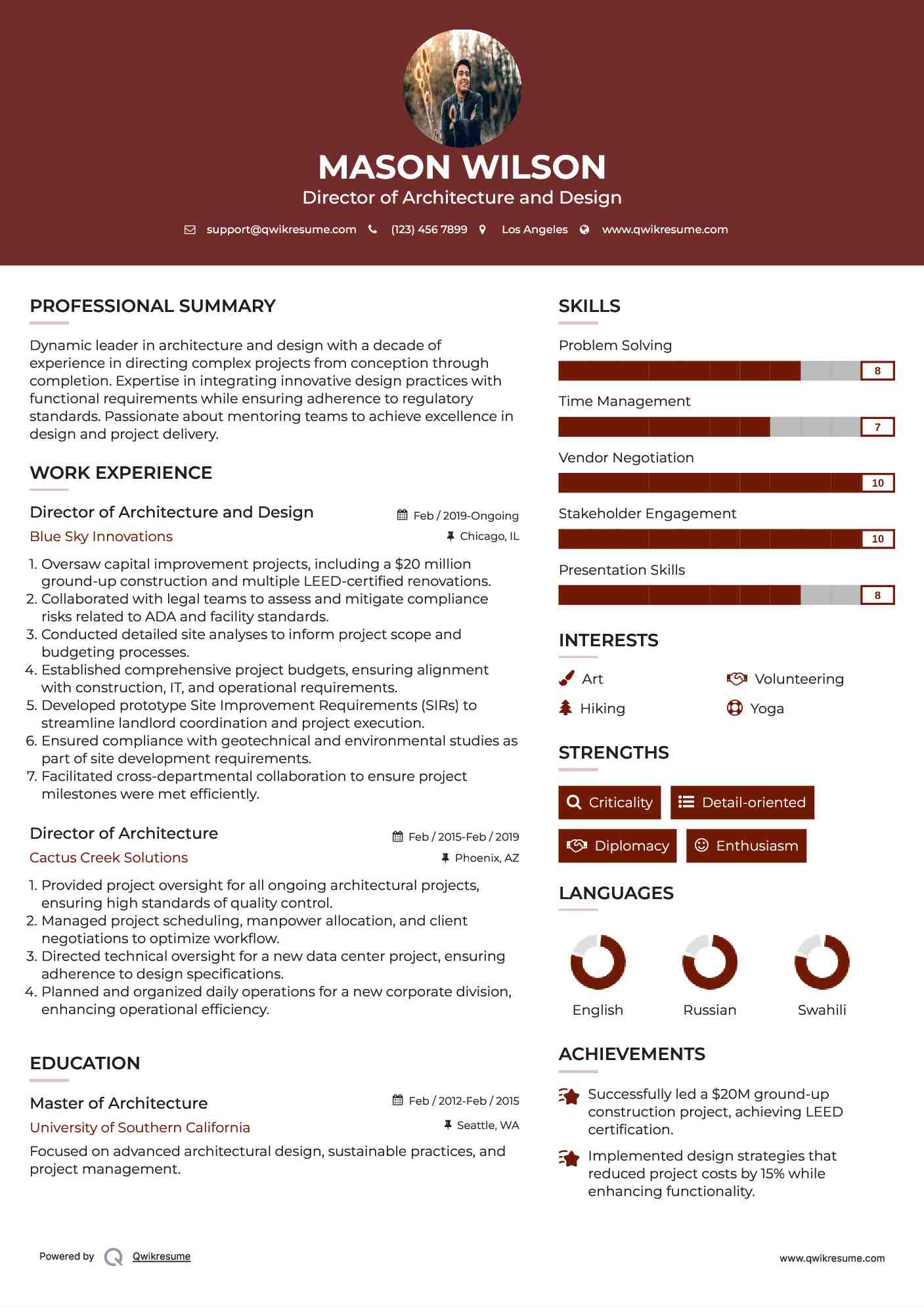 Director of Architecture and Design Resume Template