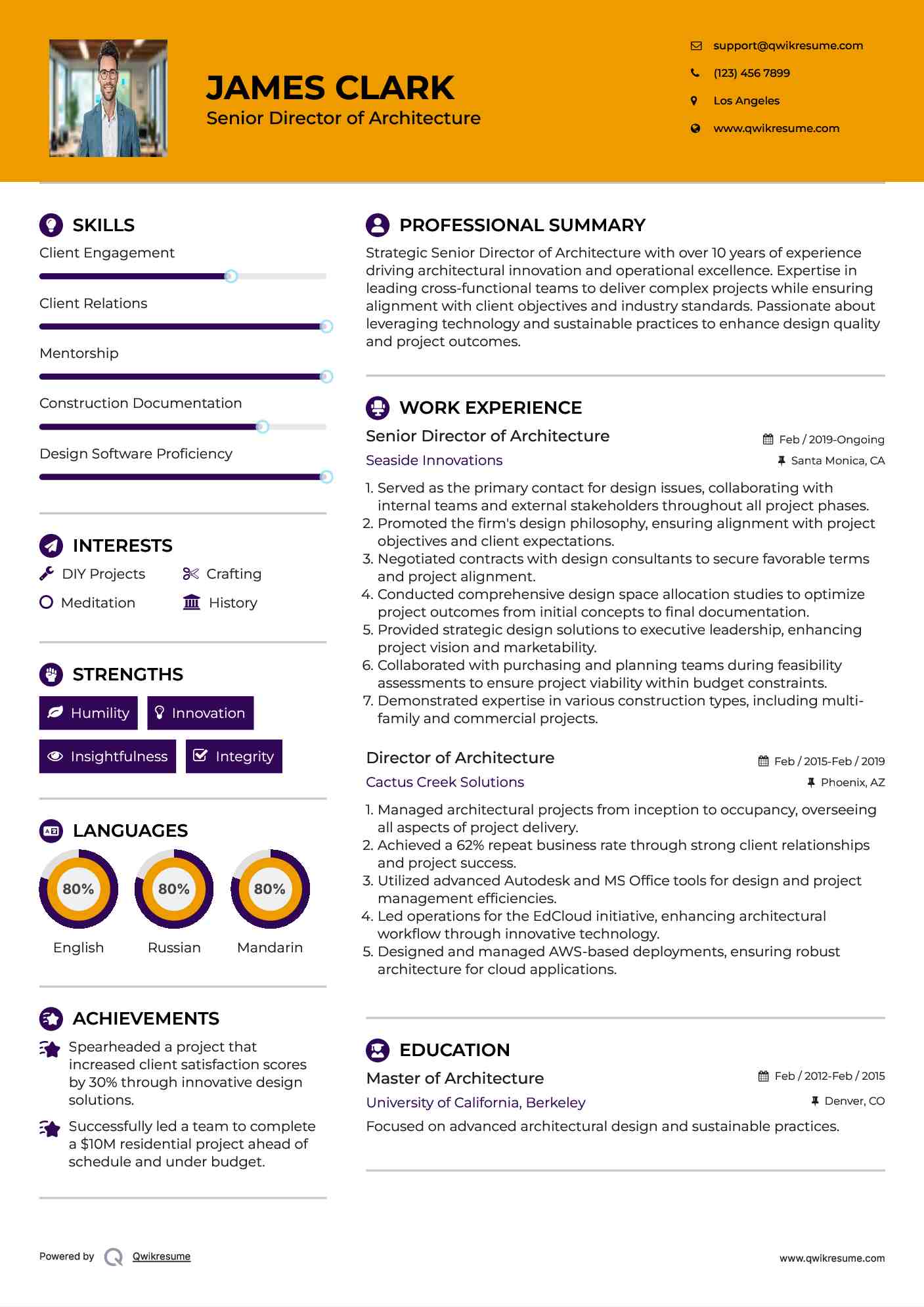 Senior Director of Architecture Resume Format