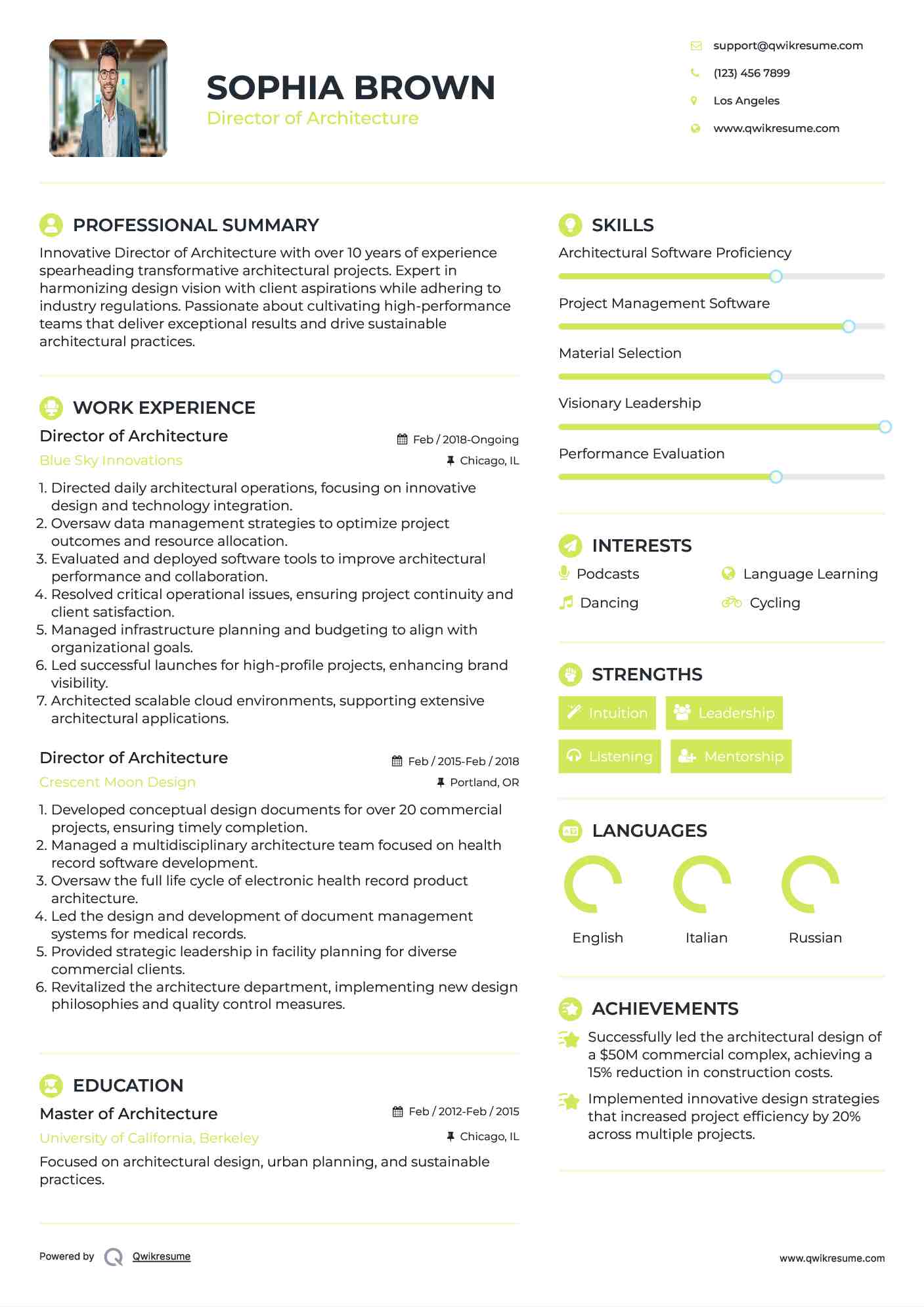 Director of Architecture Resume Sample