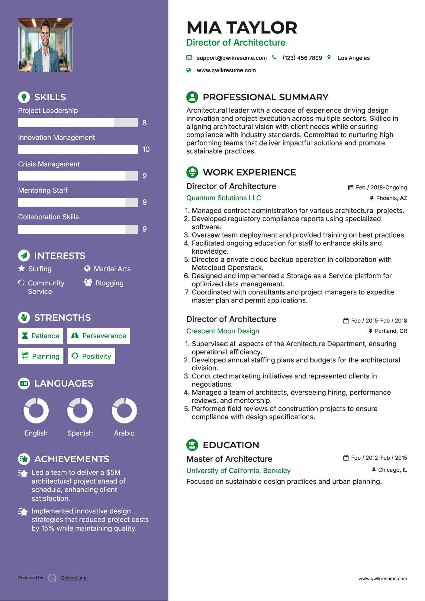 Director of Architecture Resume Example