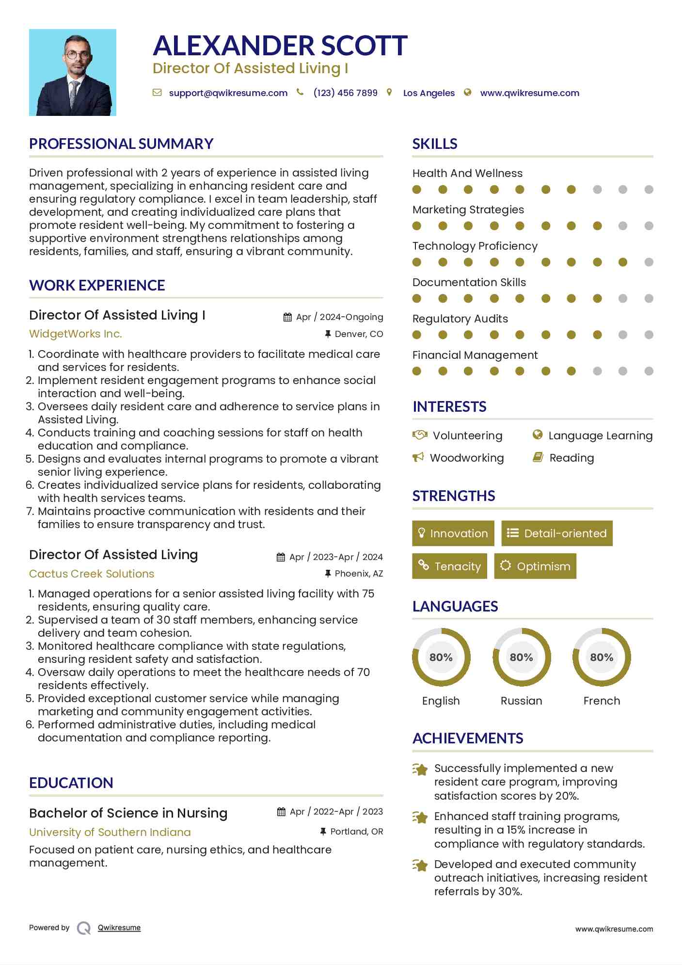 Director Of Assisted Living I Resume Template