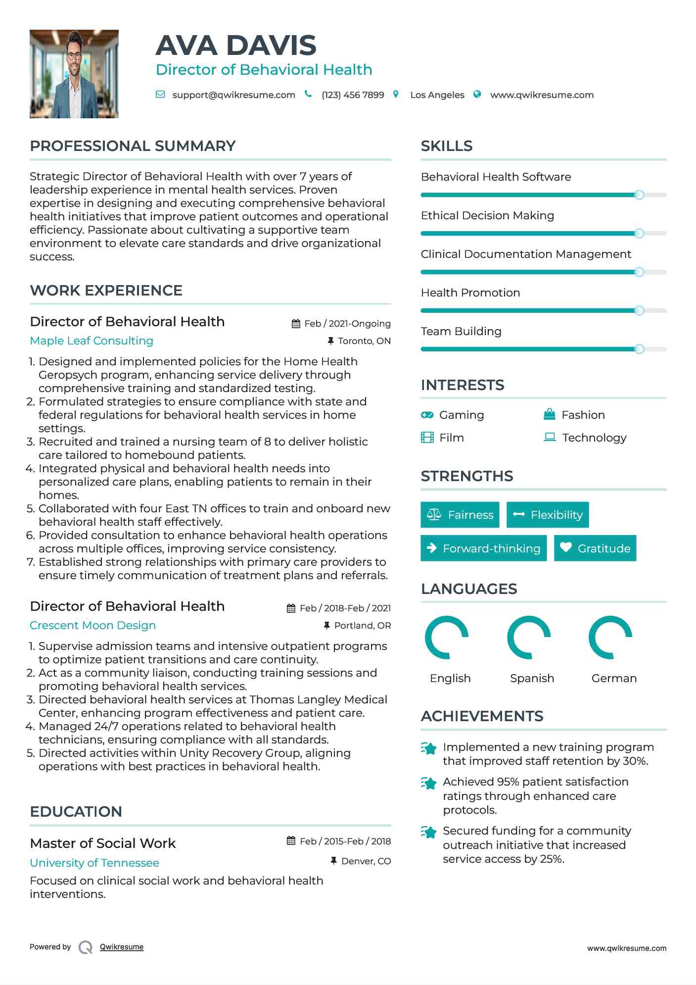Director of Behavioral Health Resume Example