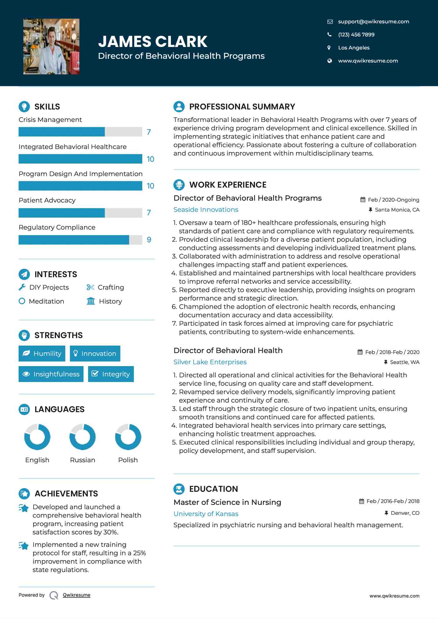Director of Behavioral Health Resume Samples QwikResume