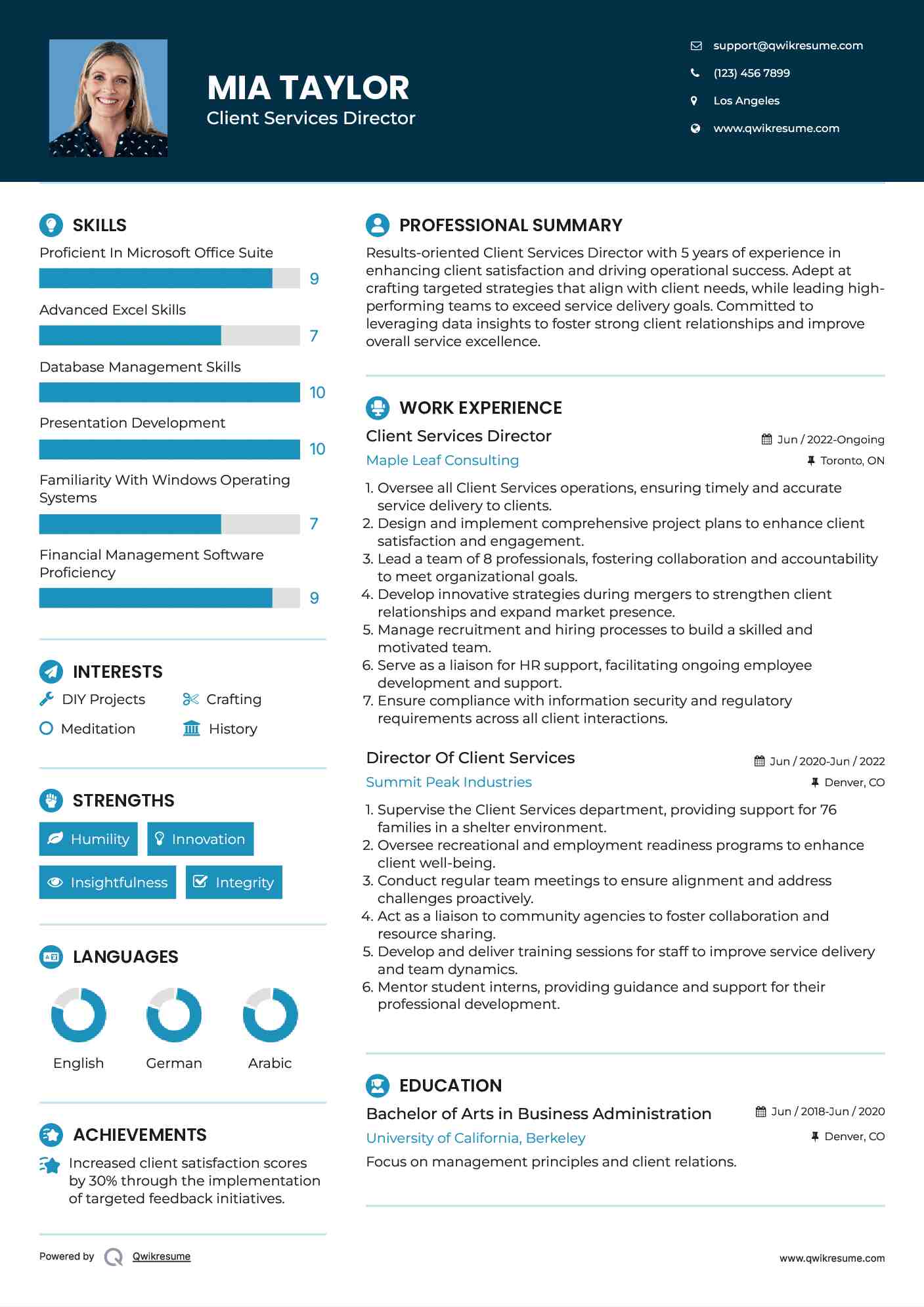 Client Services Director Resume Model
