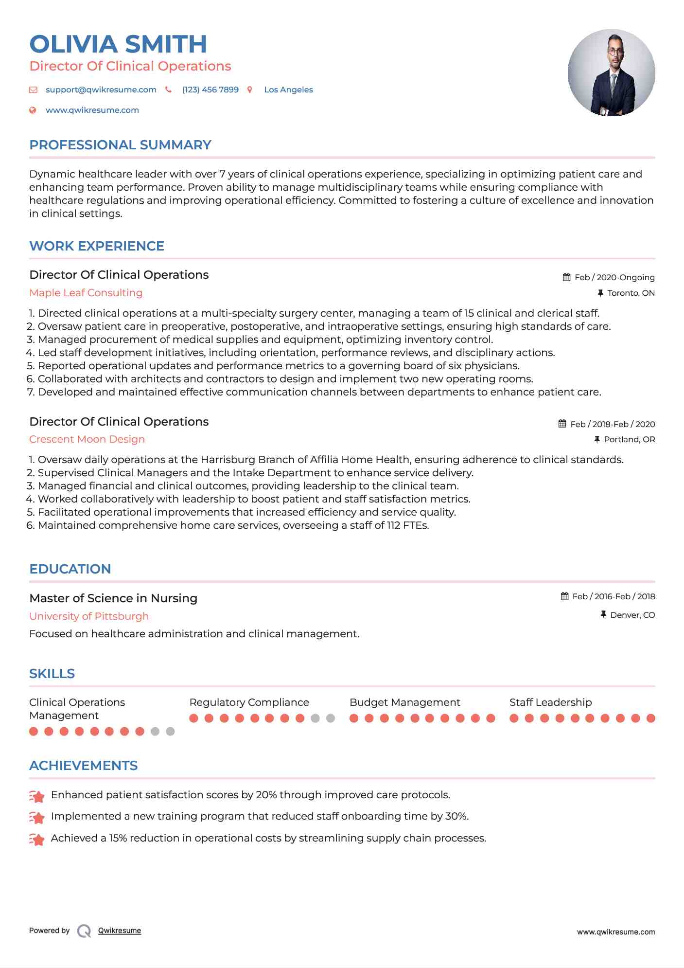 Director Of Clinical Operations Resume Model