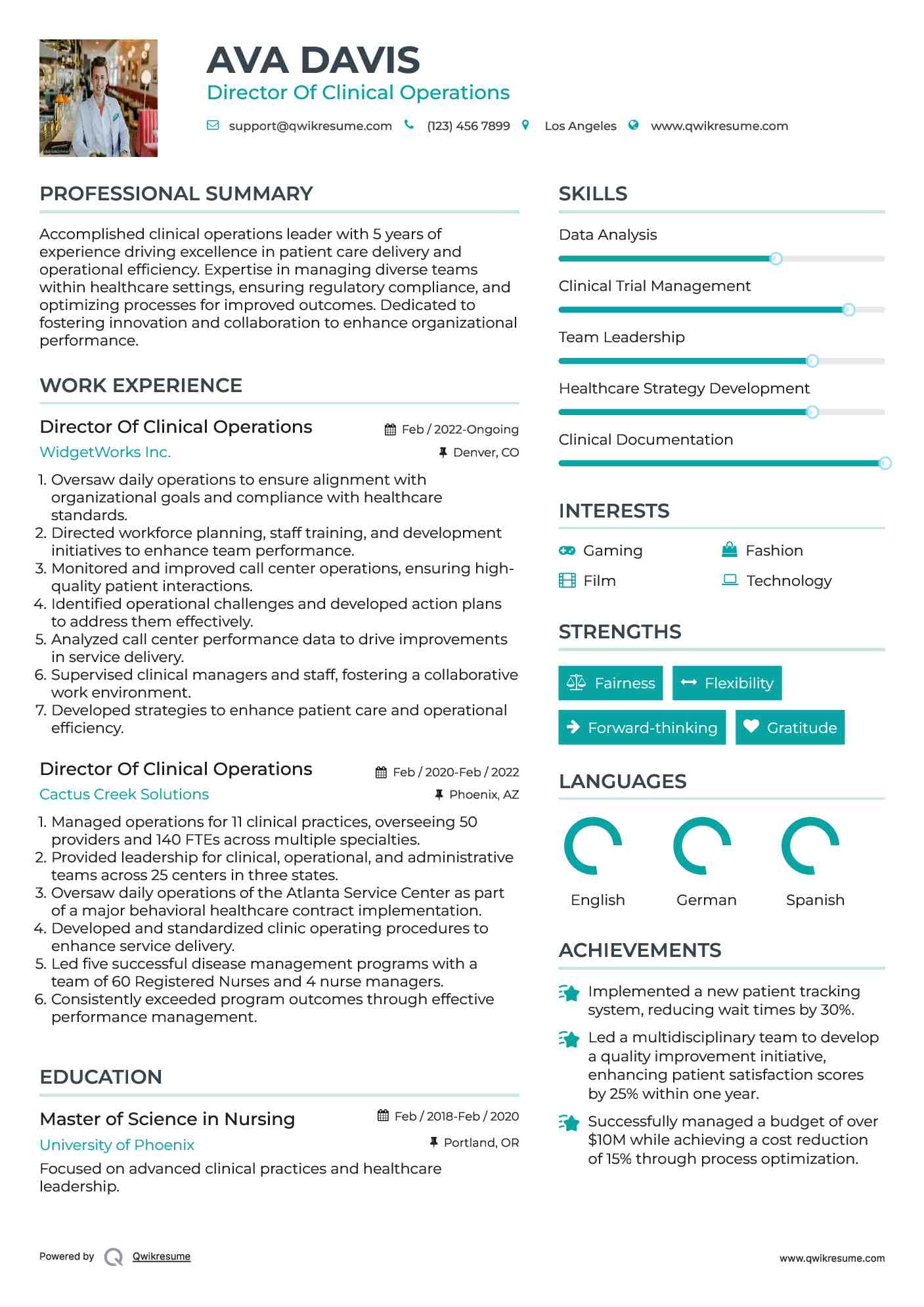 Director Of Clinical Operations Resume Format
