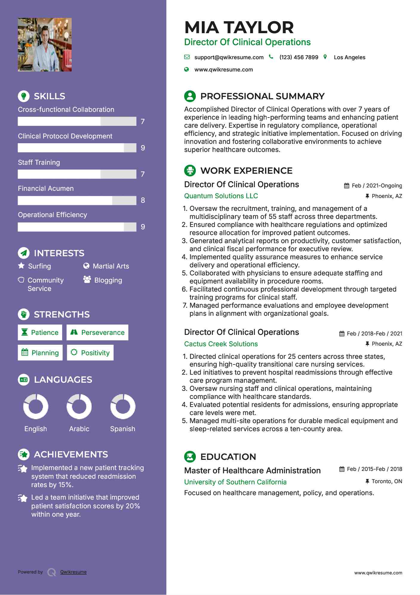 Director Of Clinical Operations Resume Format