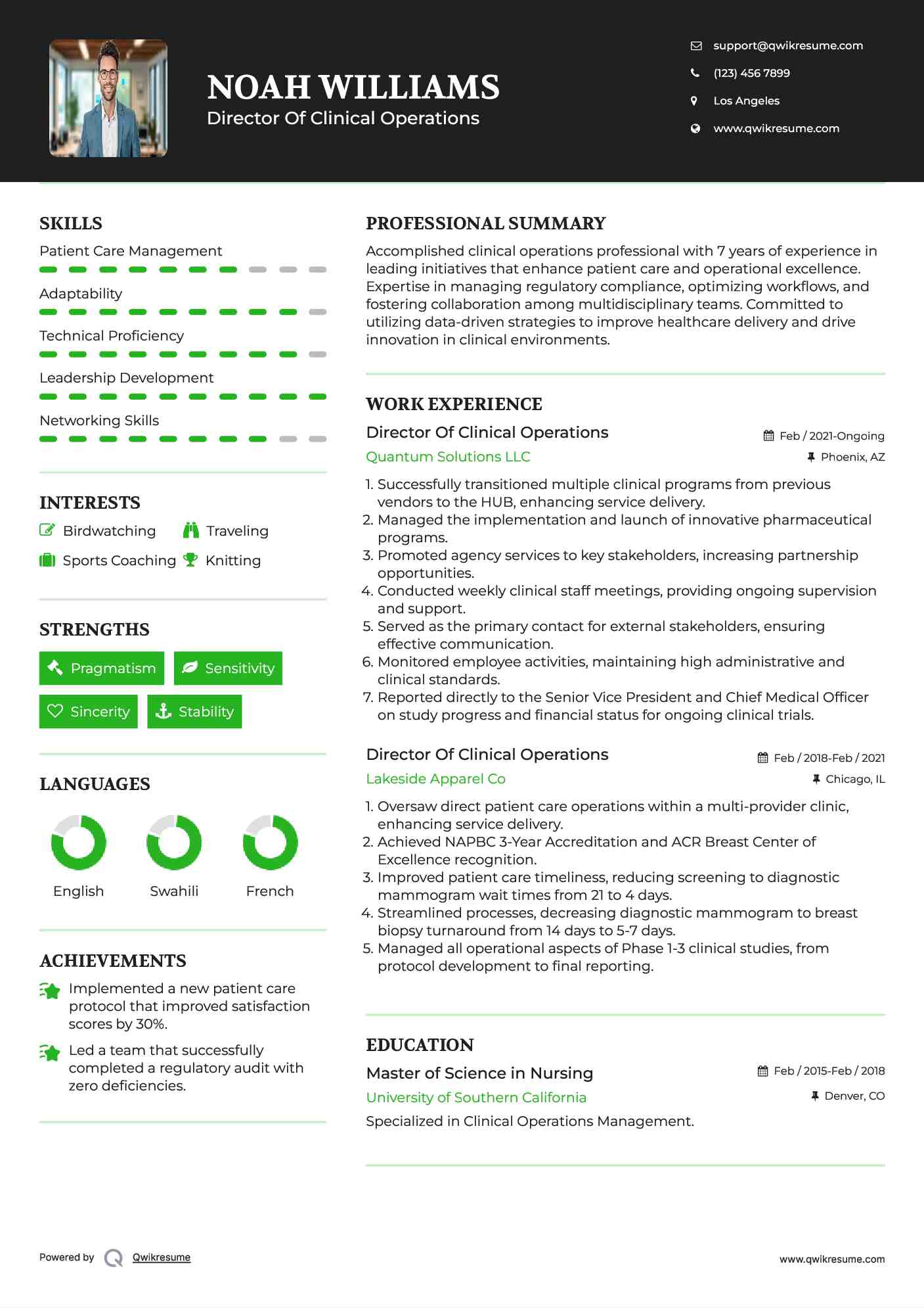 Director Of Clinical Operations Resume Format