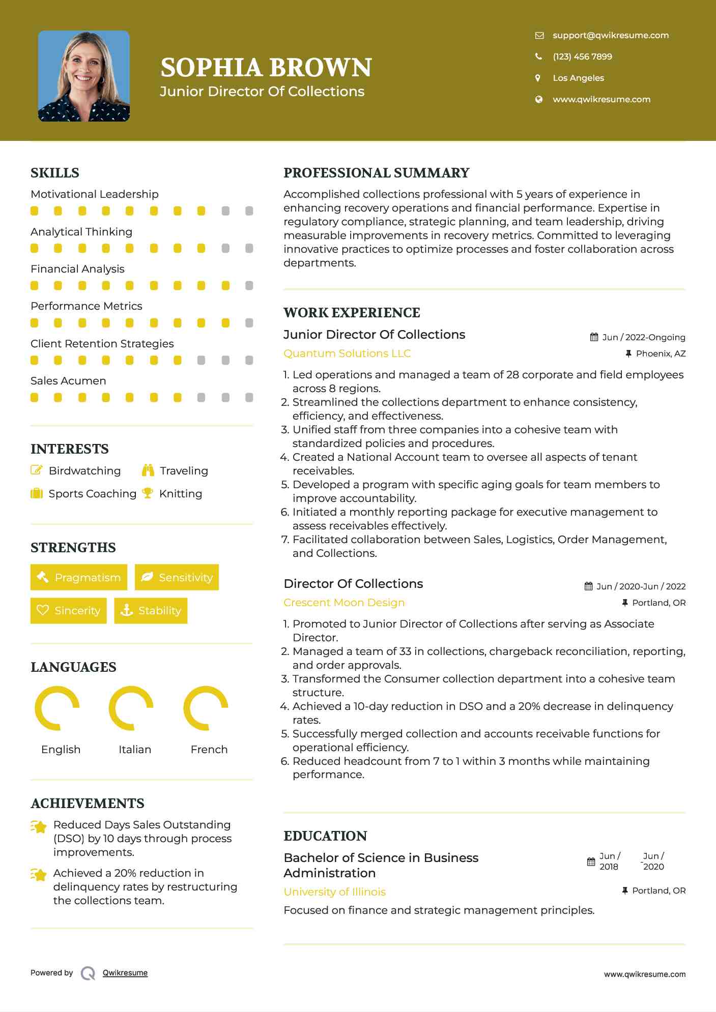 Junior Director Of Collections Resume Example
