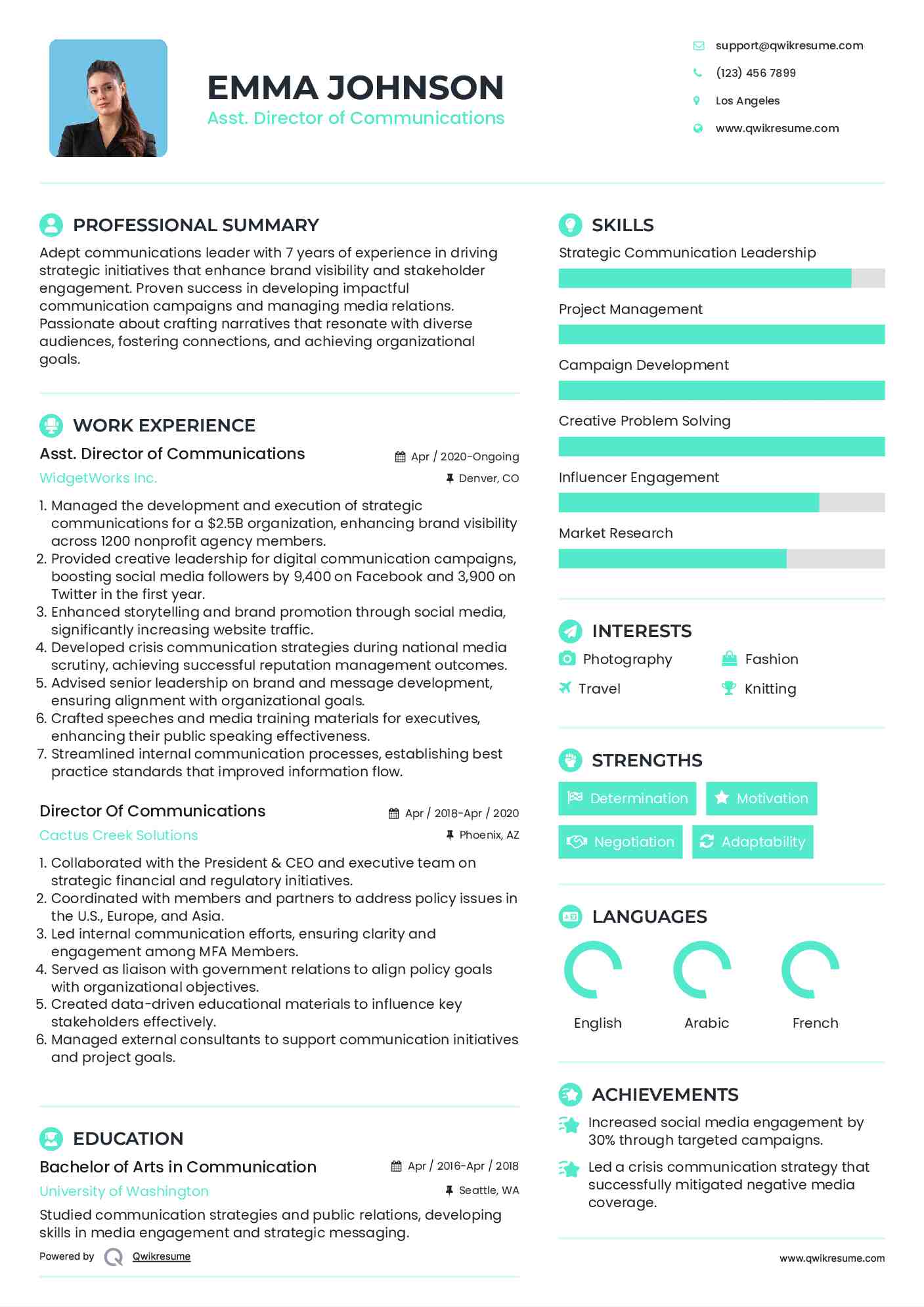 Asst. Director of Communications Resume Format