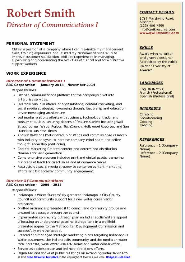 Director Of Communications Resume - Director Of Communications 1567158555 Pdf 