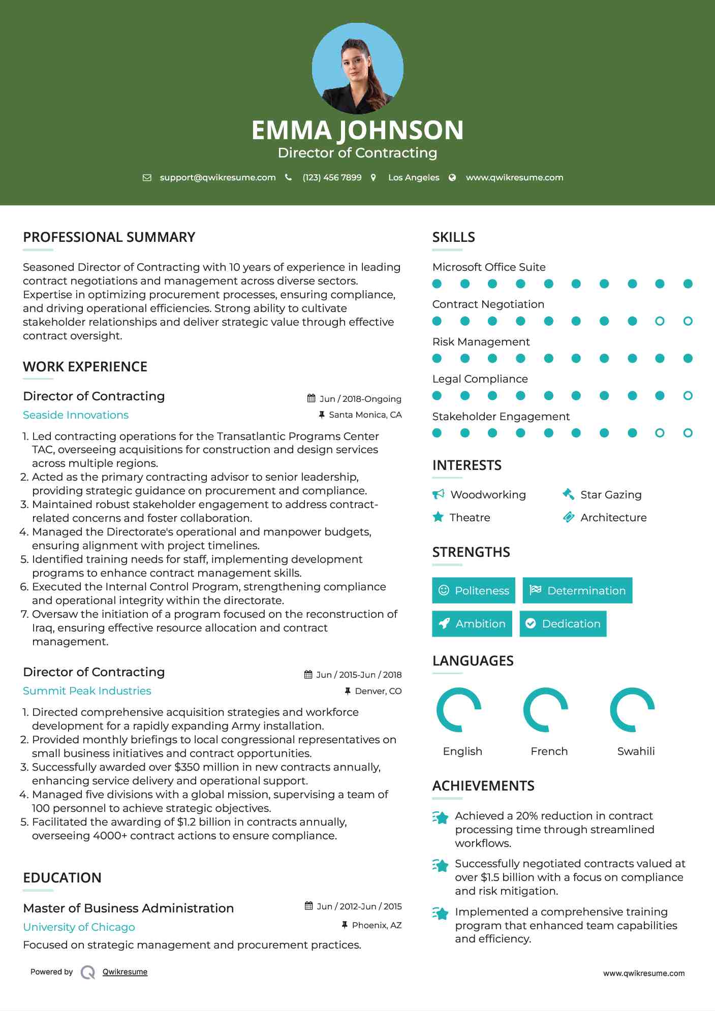 Director of Contracting Resume Template