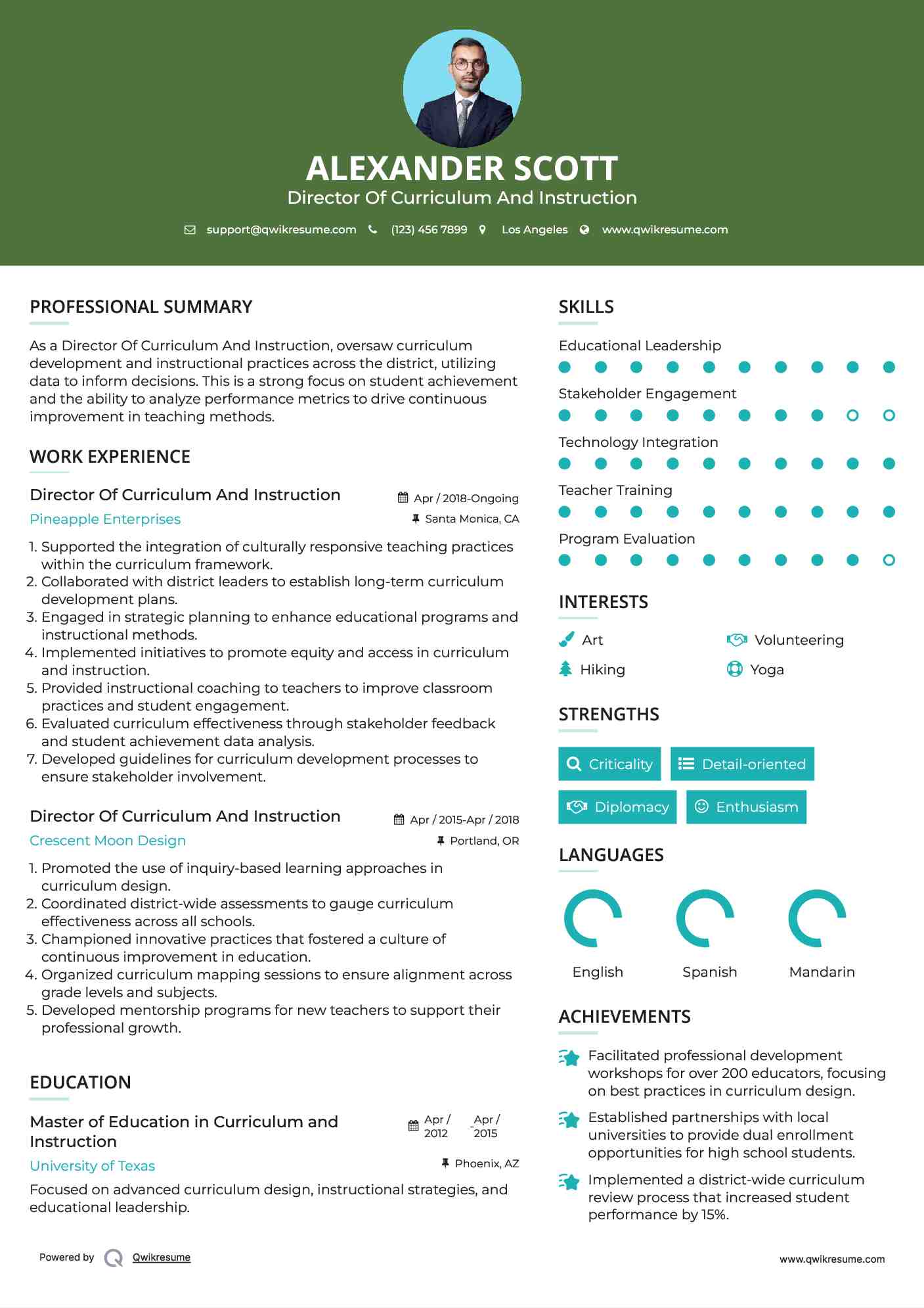 Director Of Curriculum And Instruction Resume Format