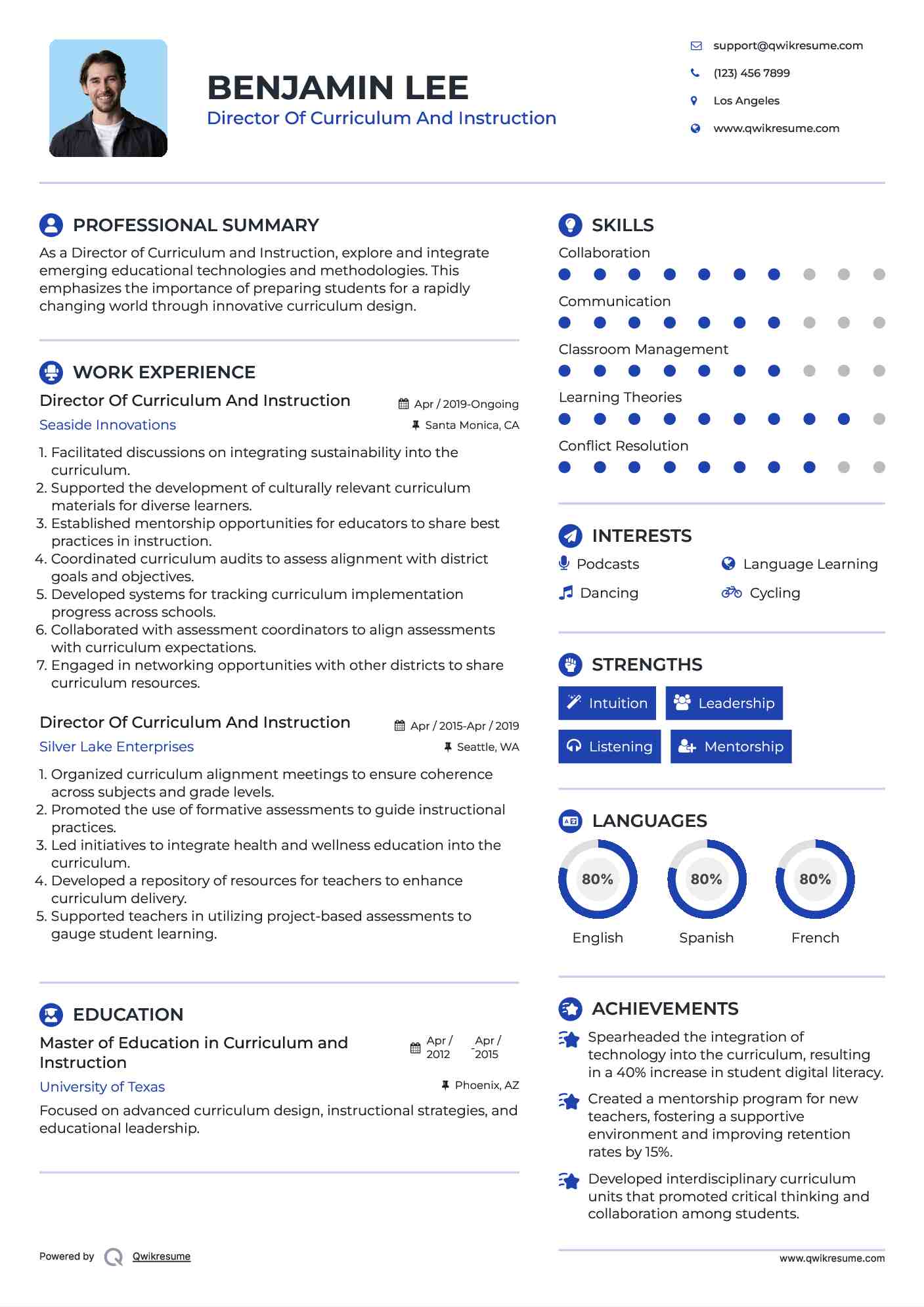 Director Of Curriculum And Instruction Resume Sample