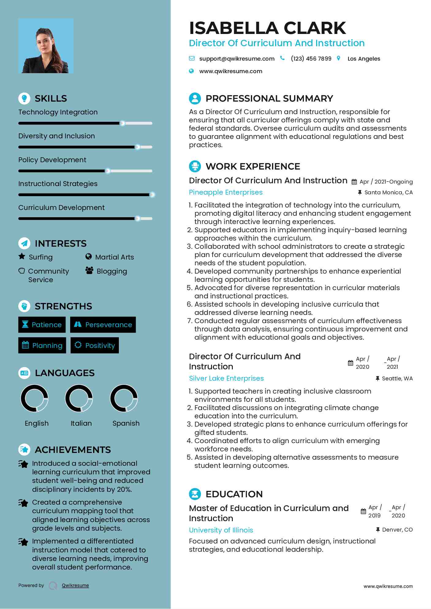 Director Of Curriculum And Instruction Resume Example