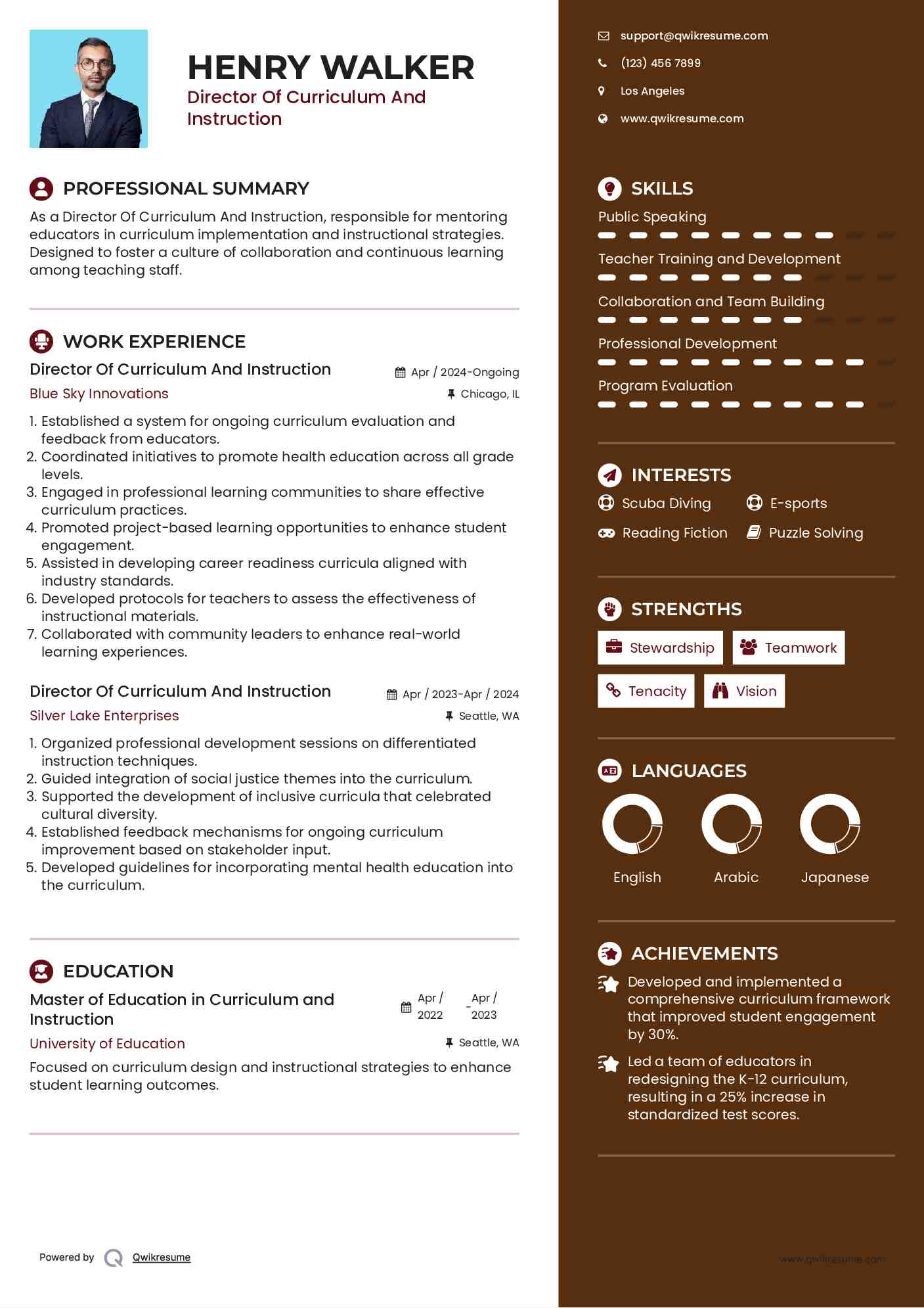 Director Of Curriculum And Instruction Resume Template