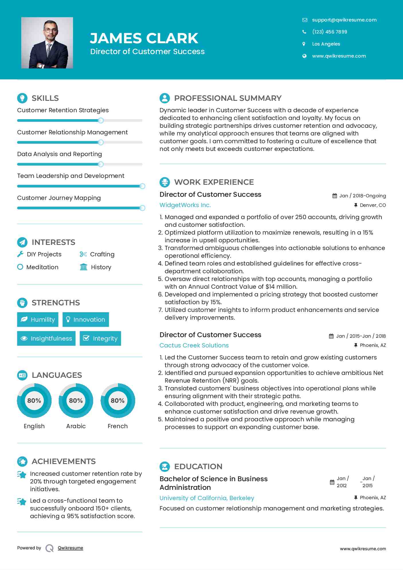 Director of Customer Success Resume Sample