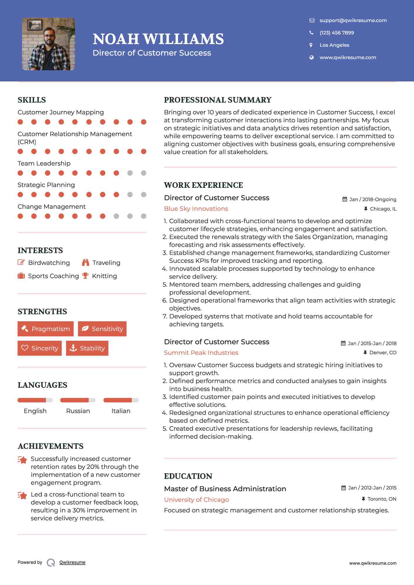Director of Customer Success Resume Format