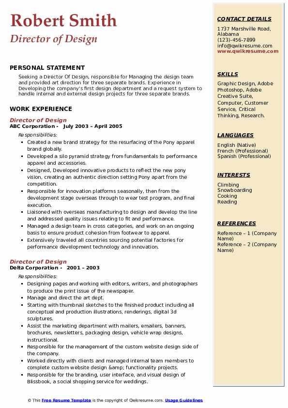 Director of Design Resume Samples QwikResume