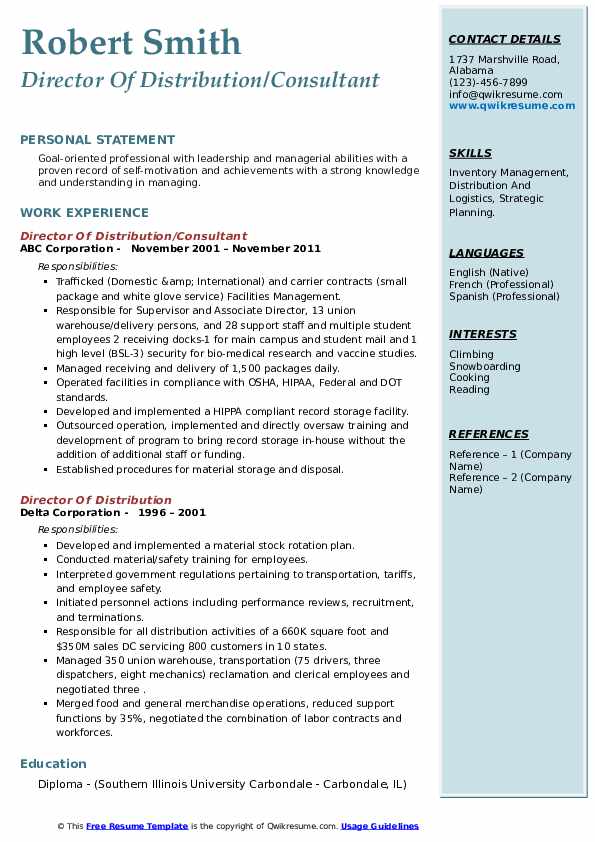 Warehouse Distribution Resume Sample