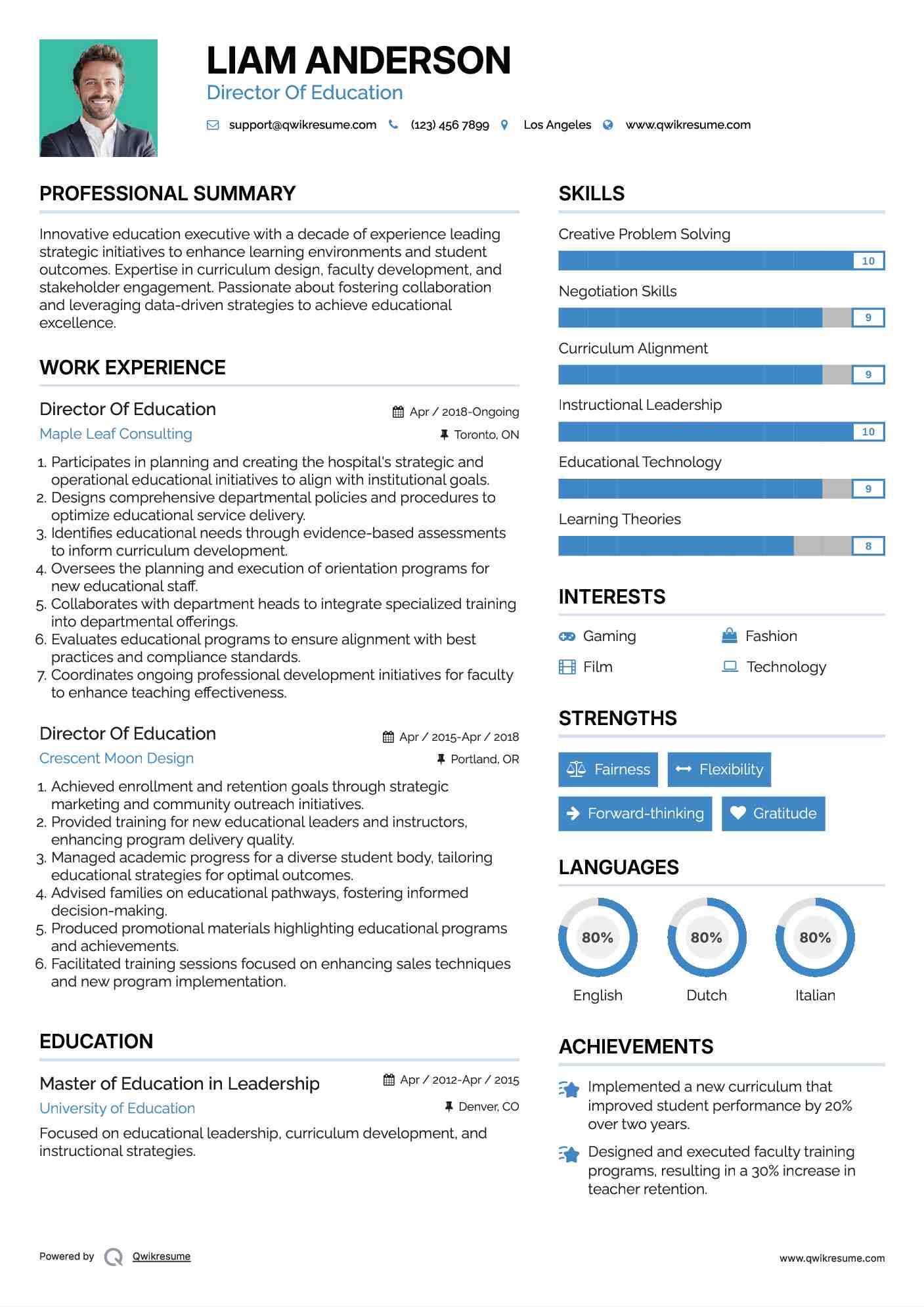 Director Of Education Resume Model