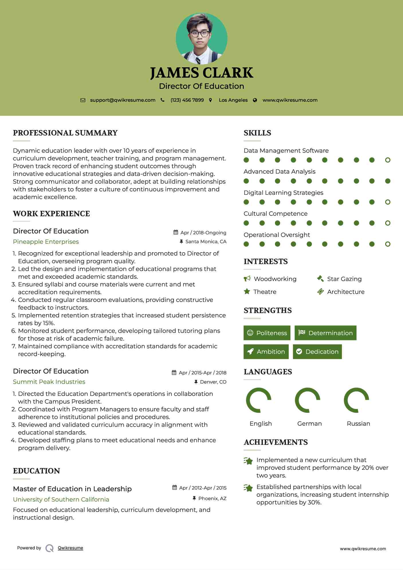 Director Of Education Resume Format