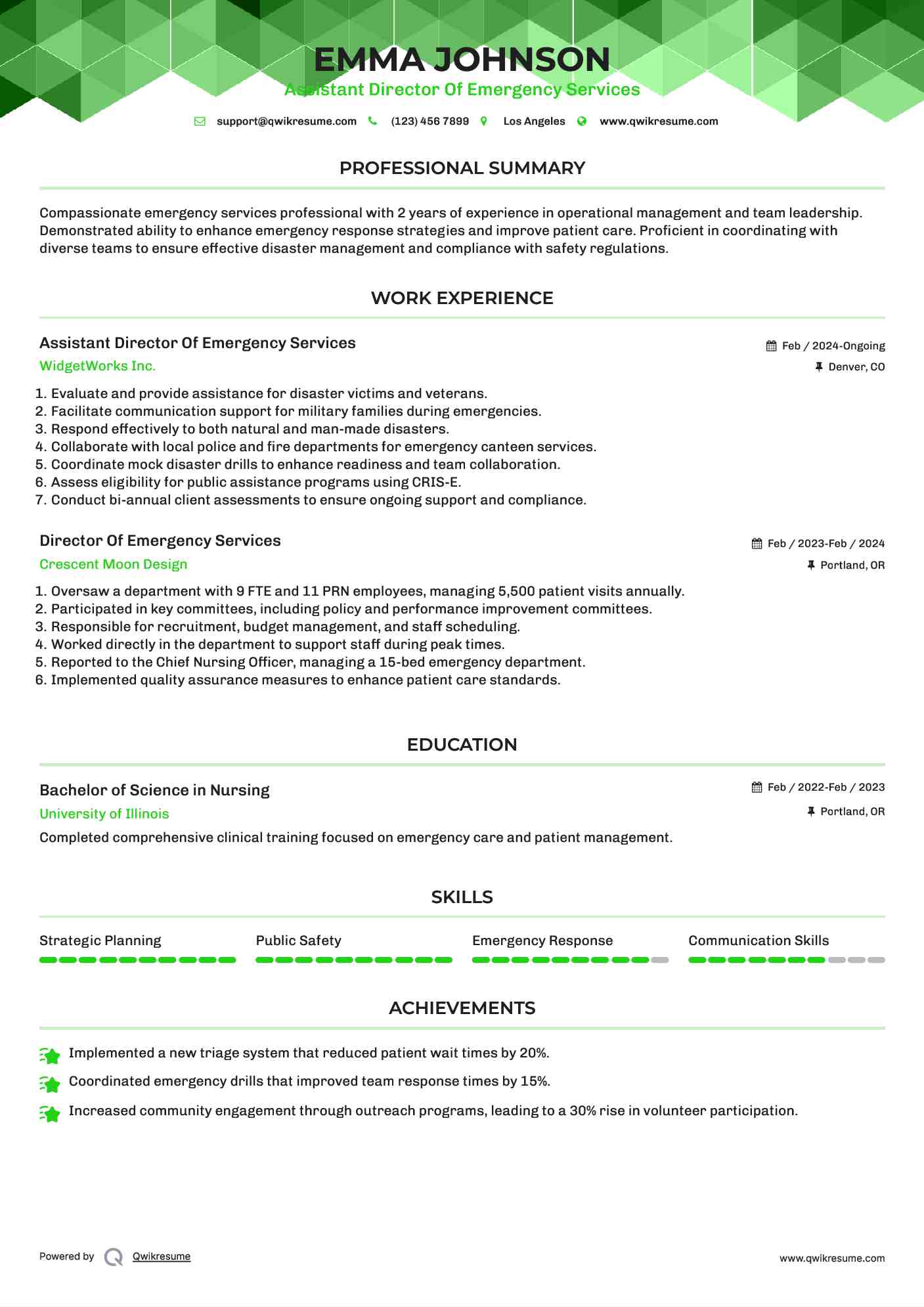 Assistant Director Of Emergency Services Resume Format