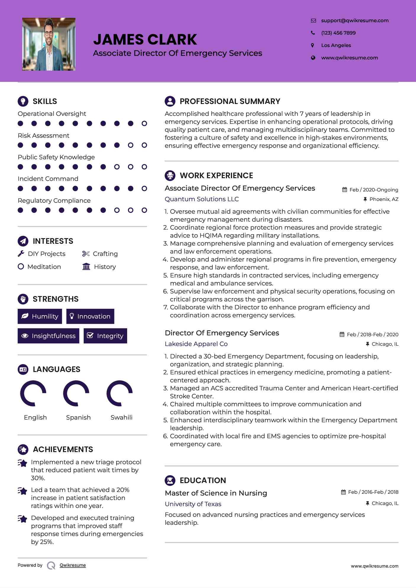 Associate Director Of Emergency Services Resume Template