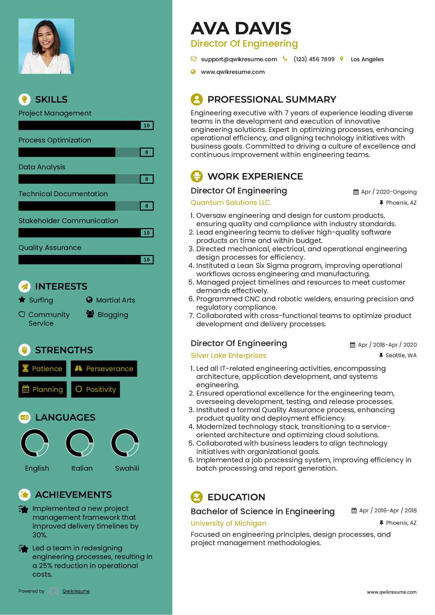 Director Of Engineering Resume Model