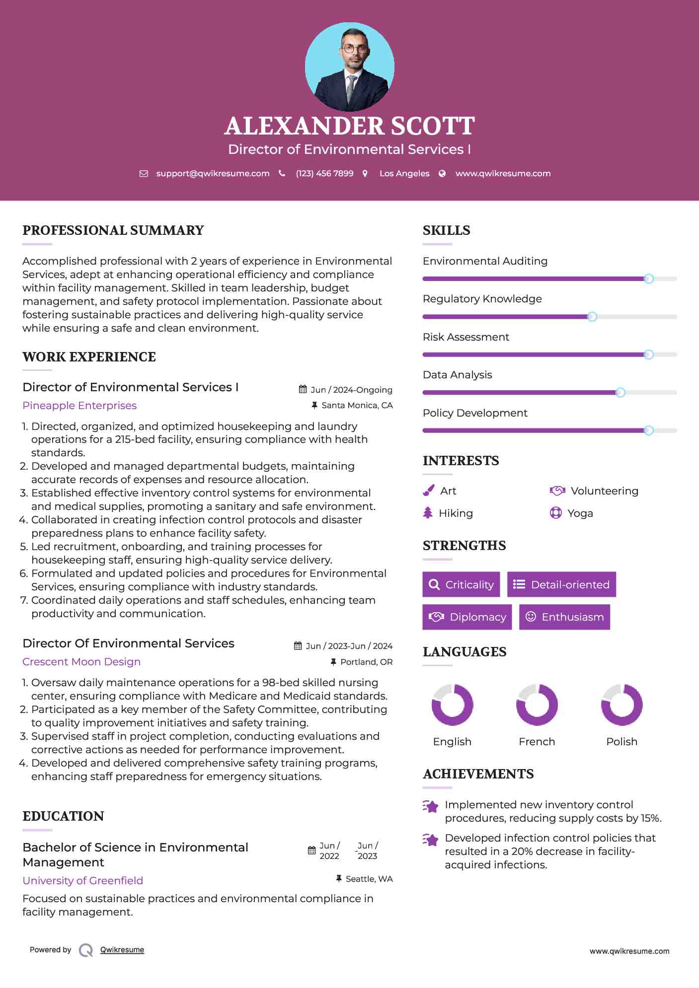 Director of Environmental Services I Resume Template