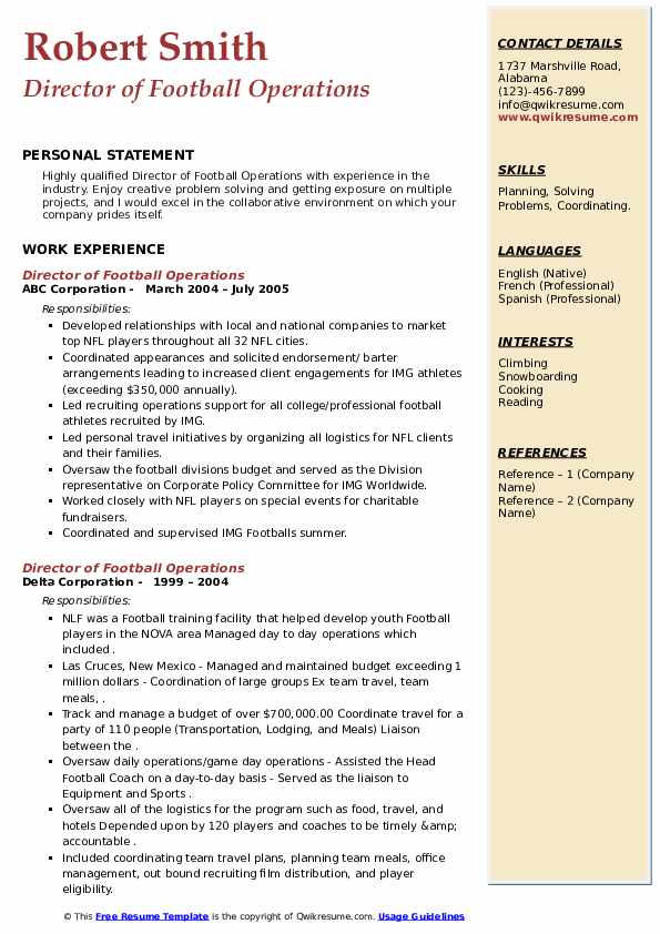 Director of Football Operations Resume Samples QwikResume