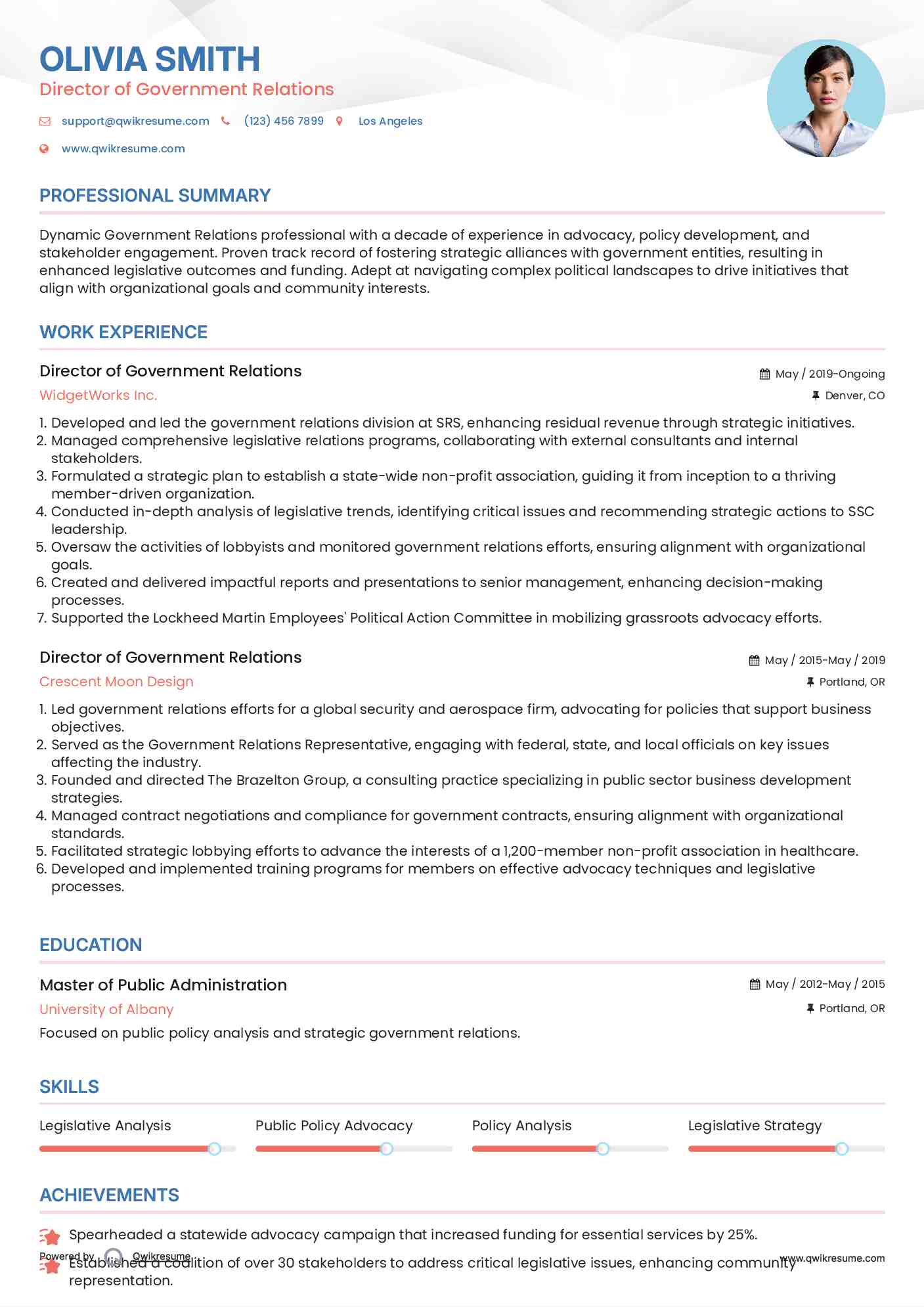 Director of Government Relations Resume Template