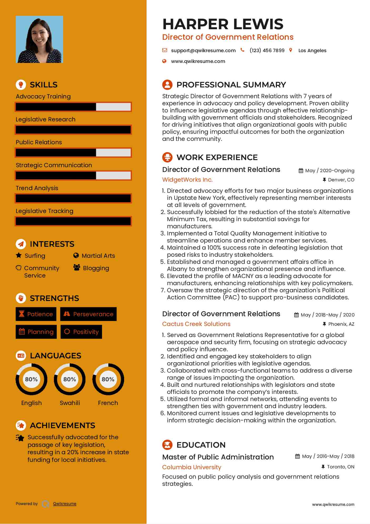 Director of Government Relations Resume Example