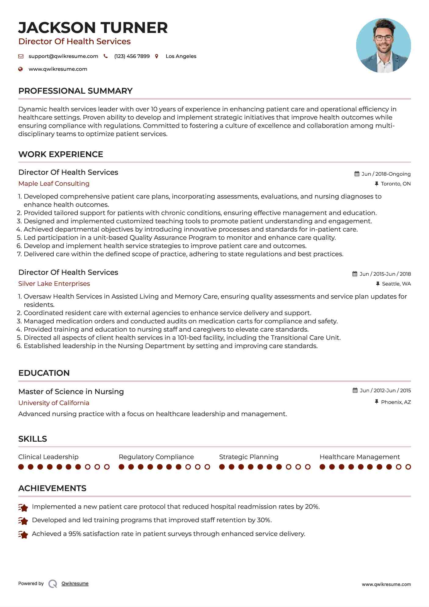 Director Of Health Services Resume Format